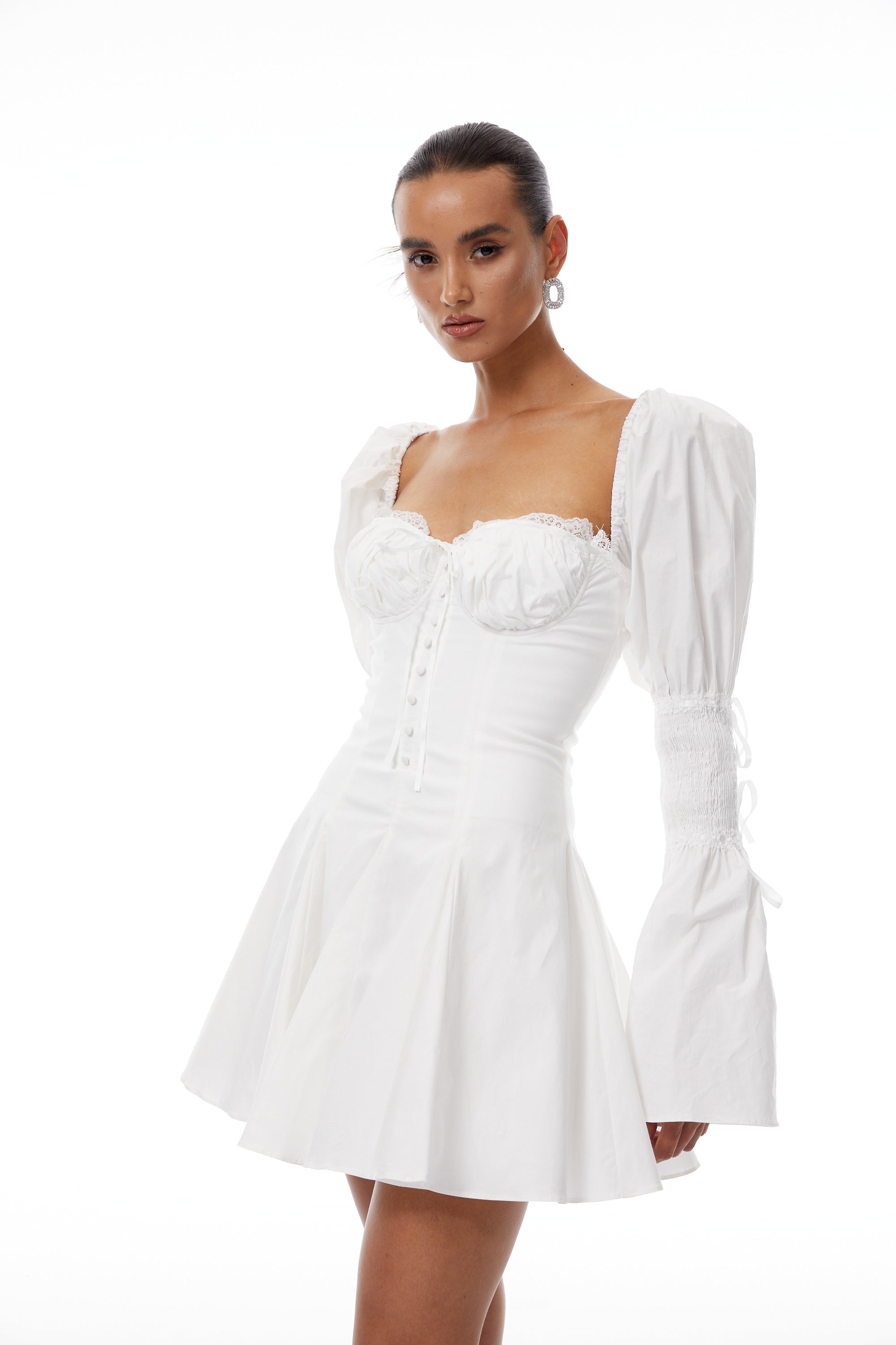 Marietta White Lace Trim Corset Mini Dress