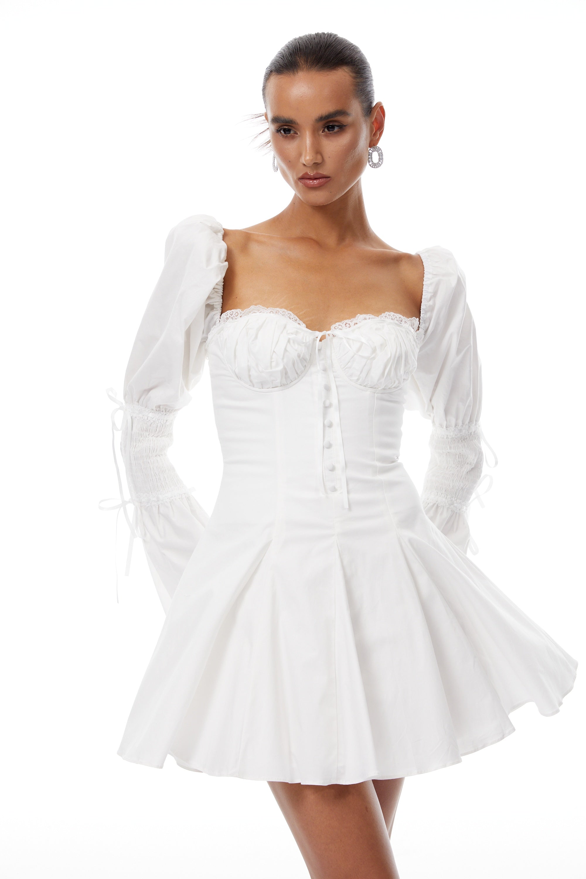Marietta White Lace Trim Corset Mini Dress