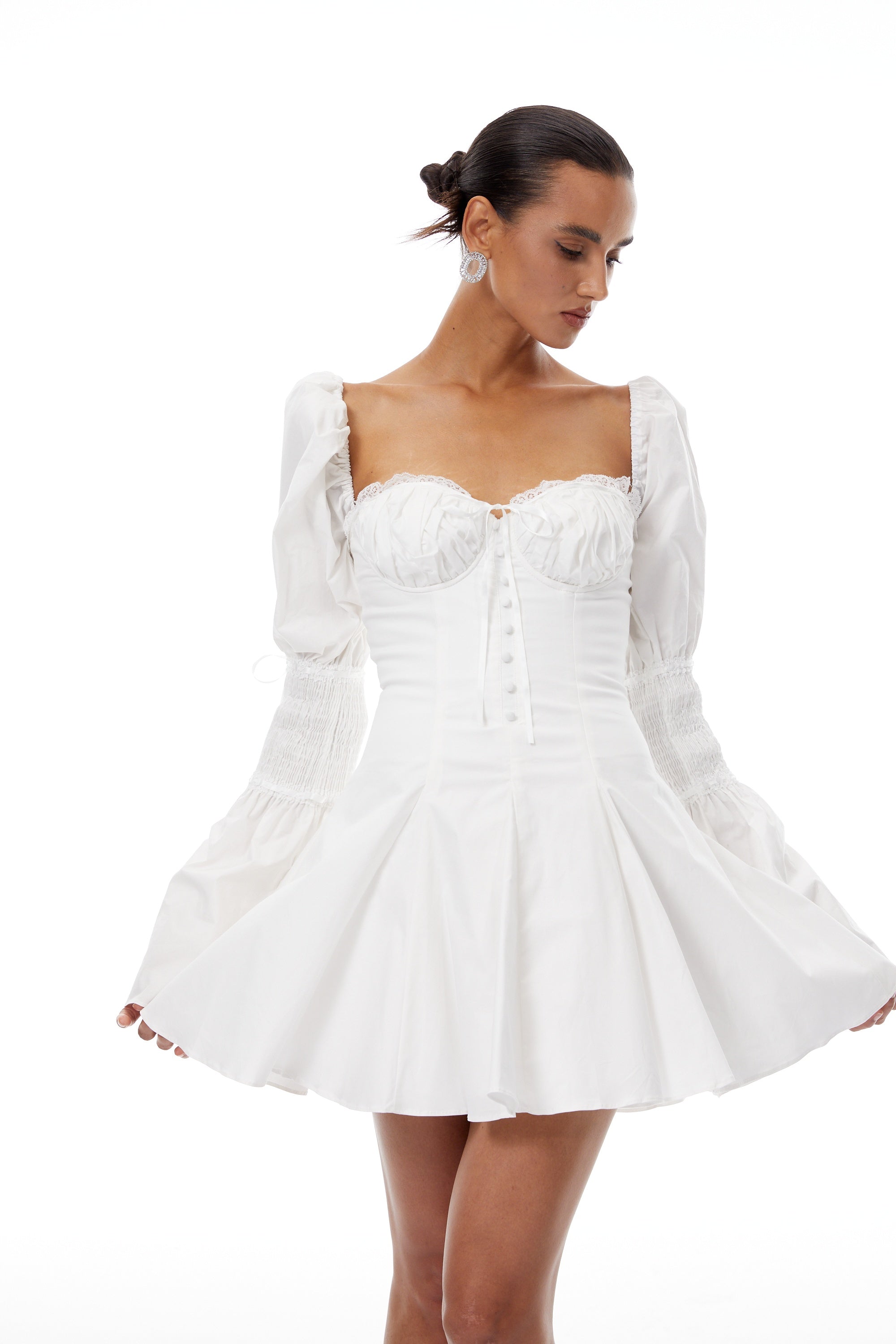 Marietta White Lace Trim Corset Mini Dress