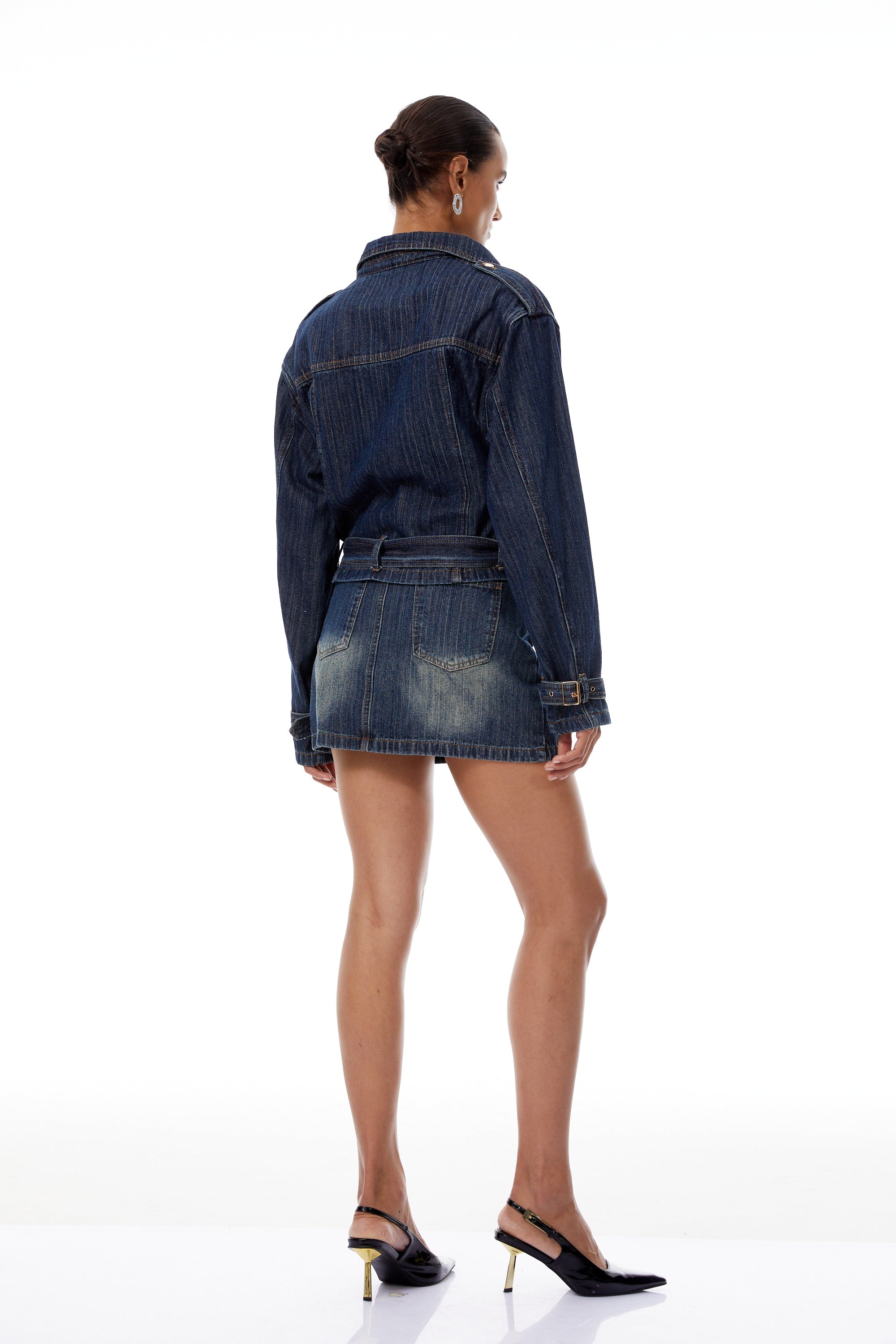 Solène Blue Denim Biker Jacket & Skirt Set