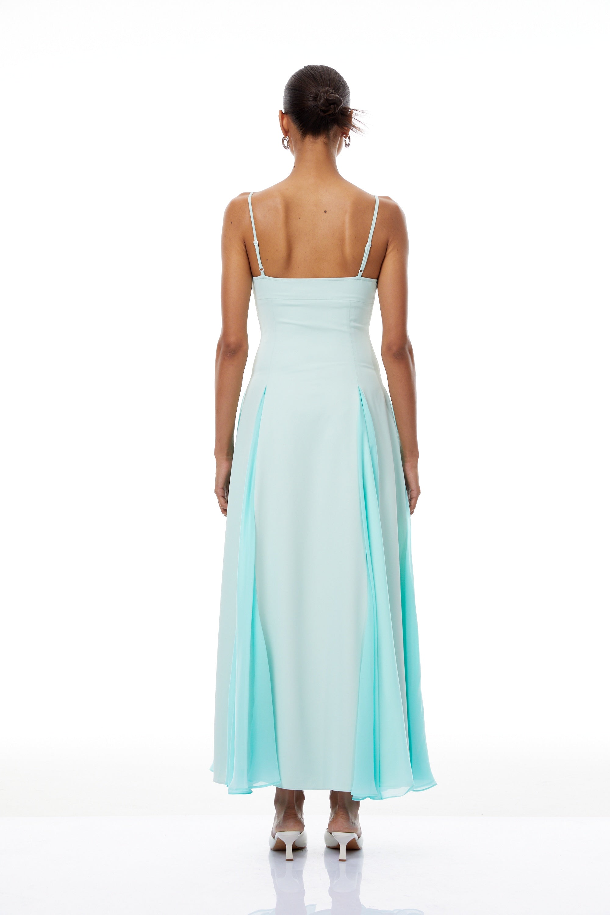 Quincy Green Tulle Godet Panel Maxi Dress