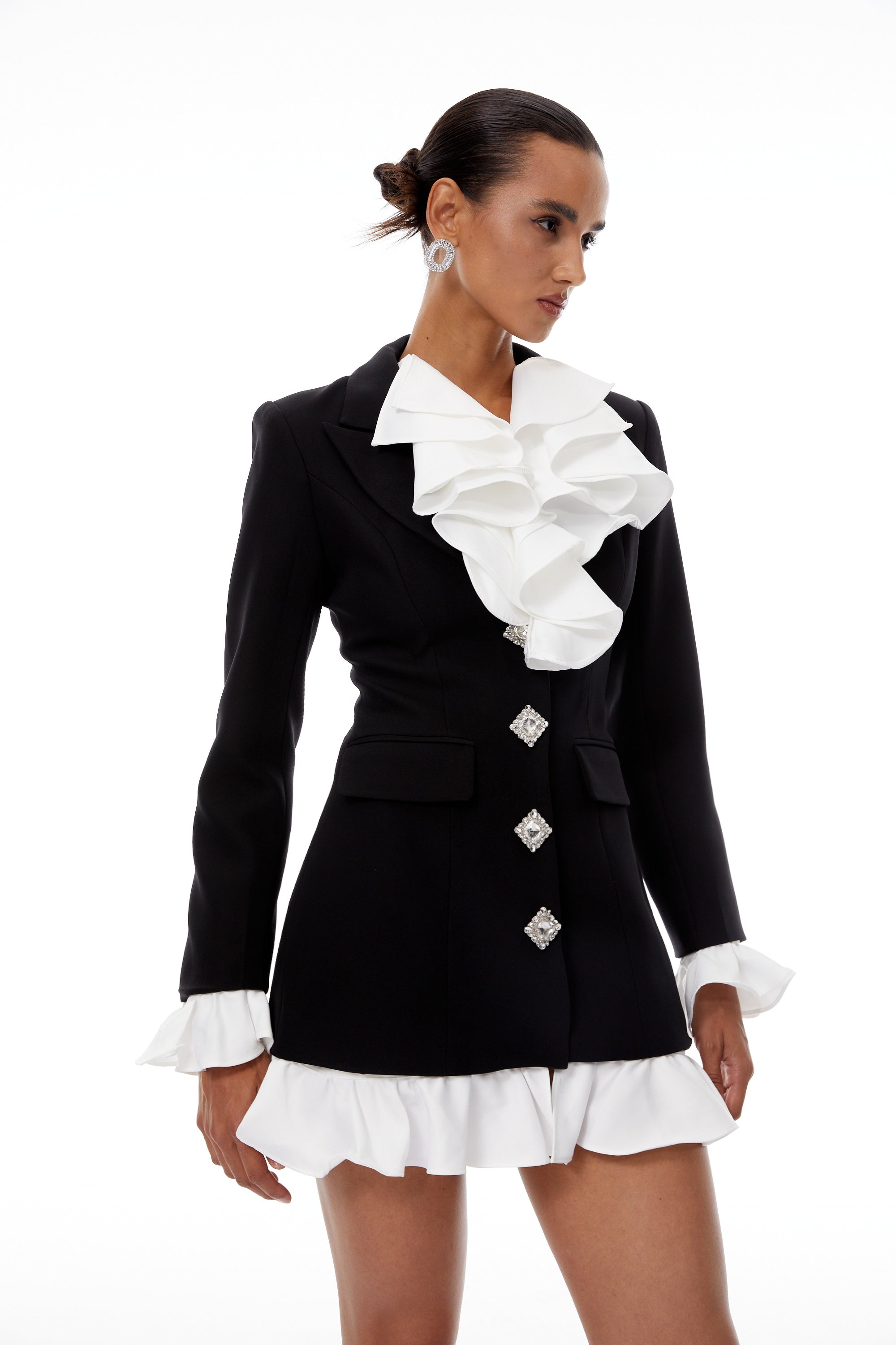 Émilie Color Block Ruffled Mini Blazer Dress (Final Sale-US Only)