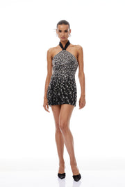 Olga Black Halterneck Embellished Tulle Mini Dress - black