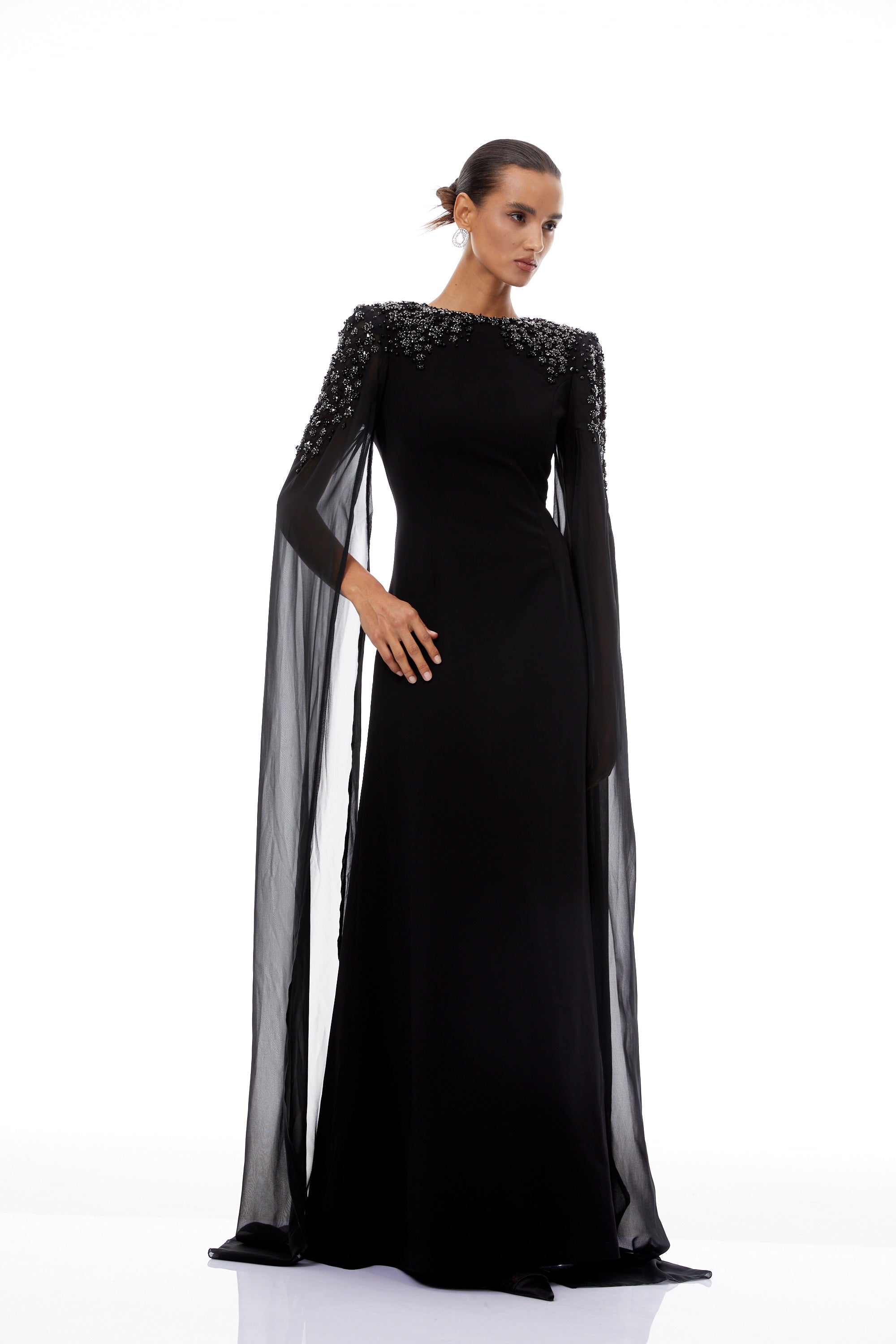 Yseult Black Embellished Maxi Gown - black