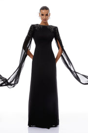 Yseult Black Embellished Maxi Gown - black