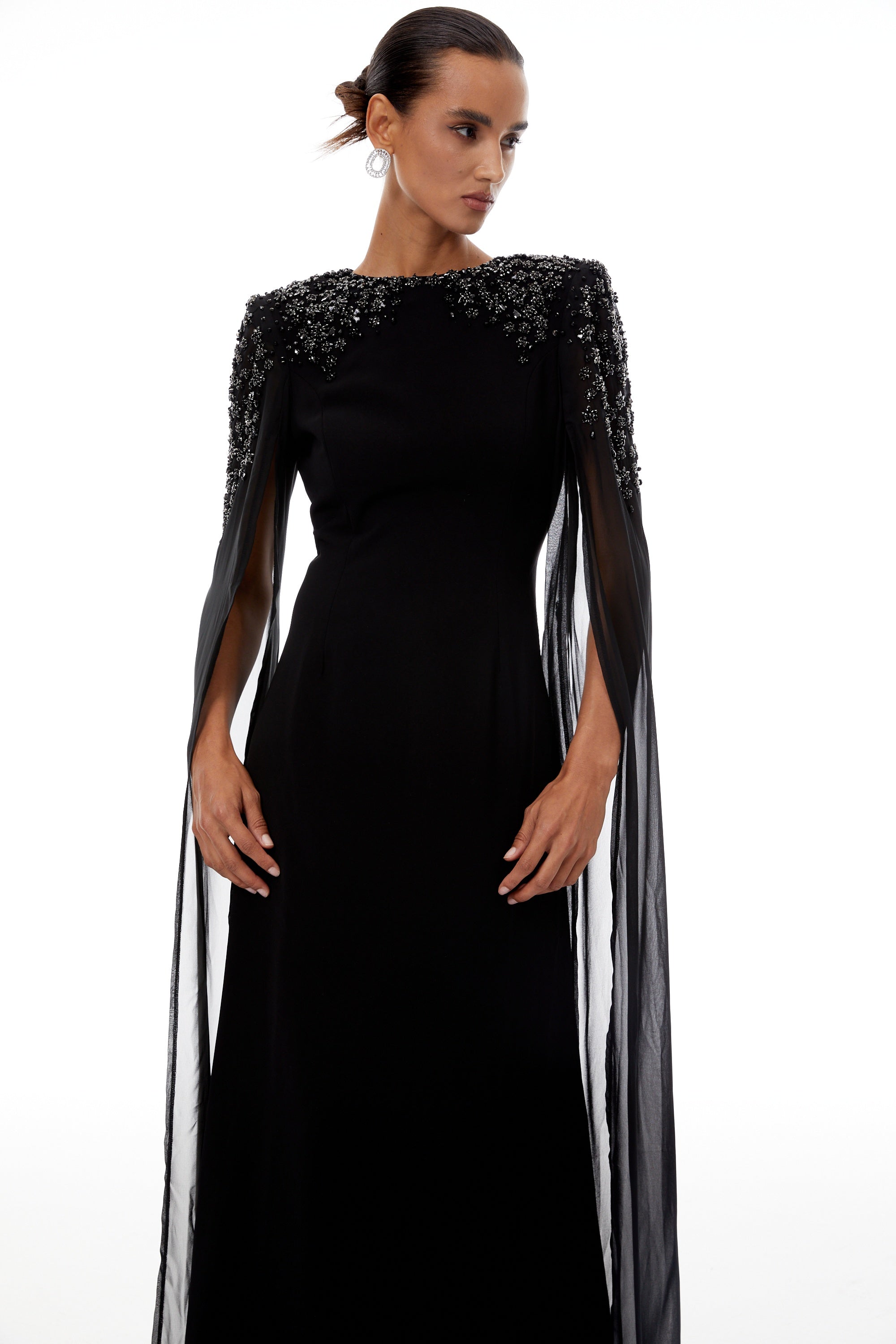 Yseult Black Embellished Maxi Gown - black