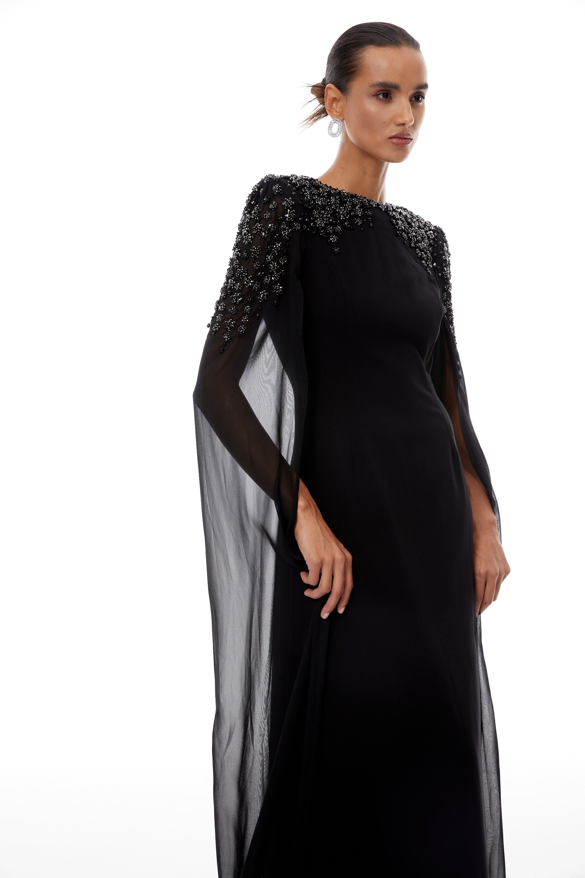 Yseult Black Embellished Maxi Gown - black