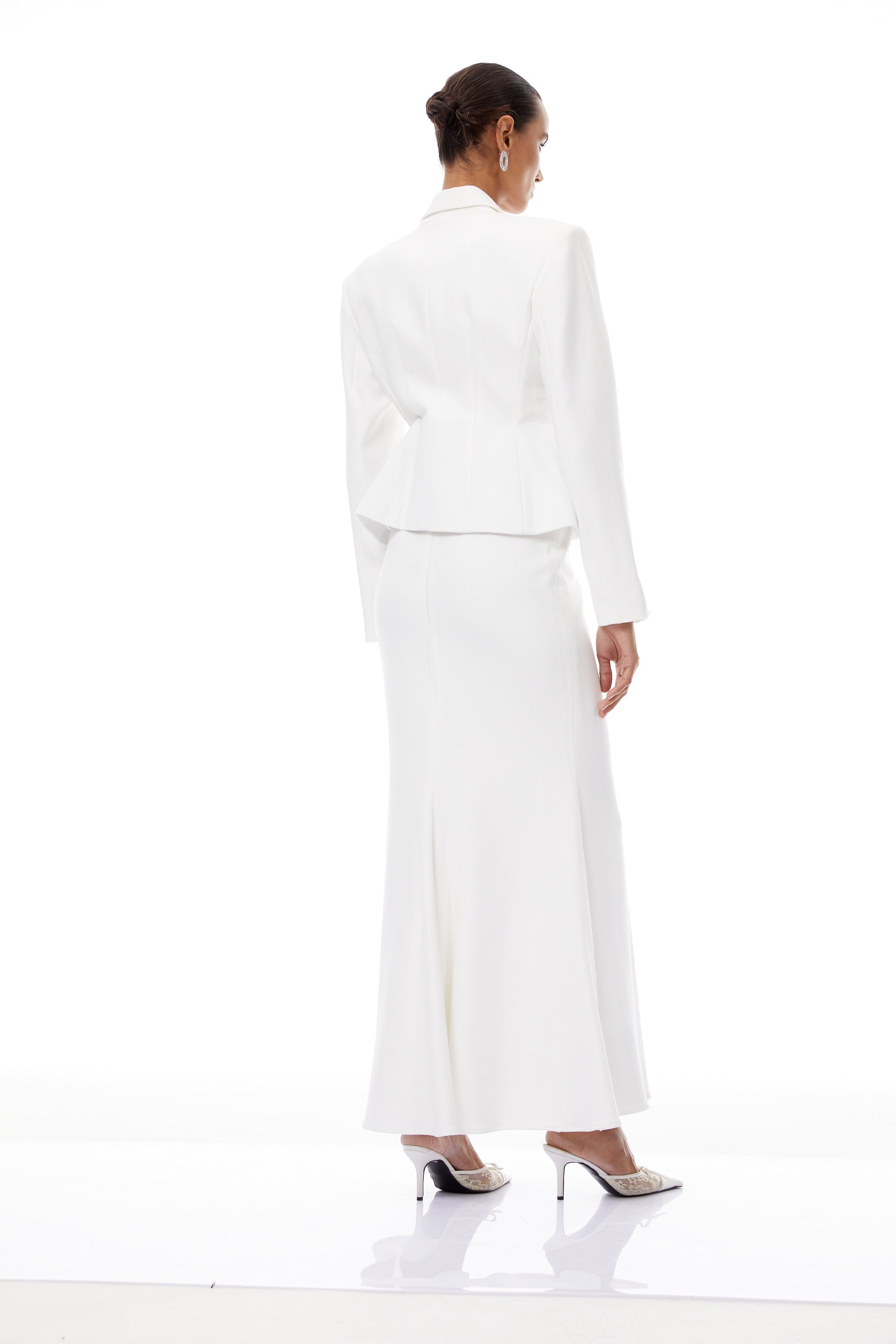 Odette White 3D Petal Blazer & Skirt Set
