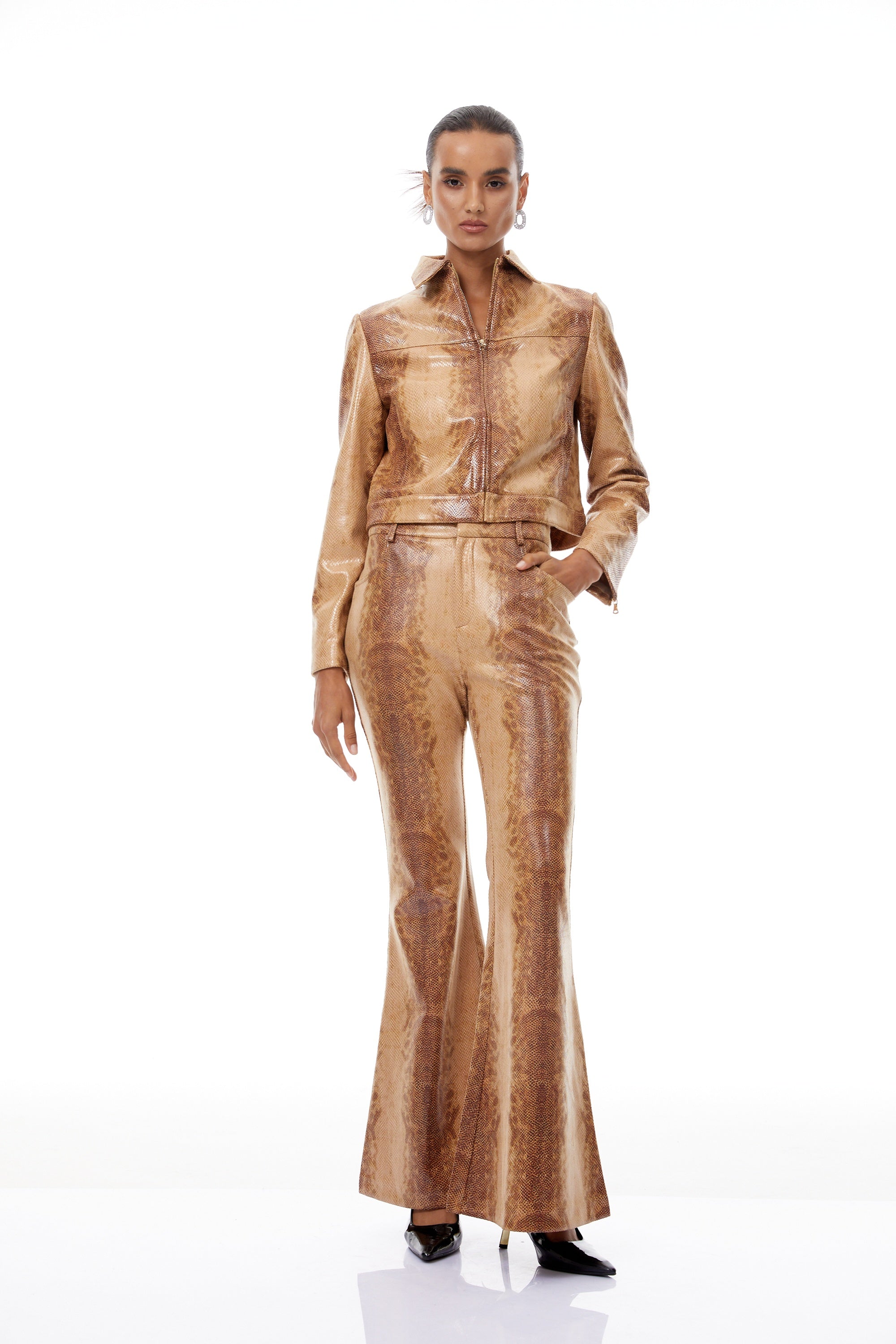 Flavie Brown Ombré Snake Print Jacket & Trousers Set