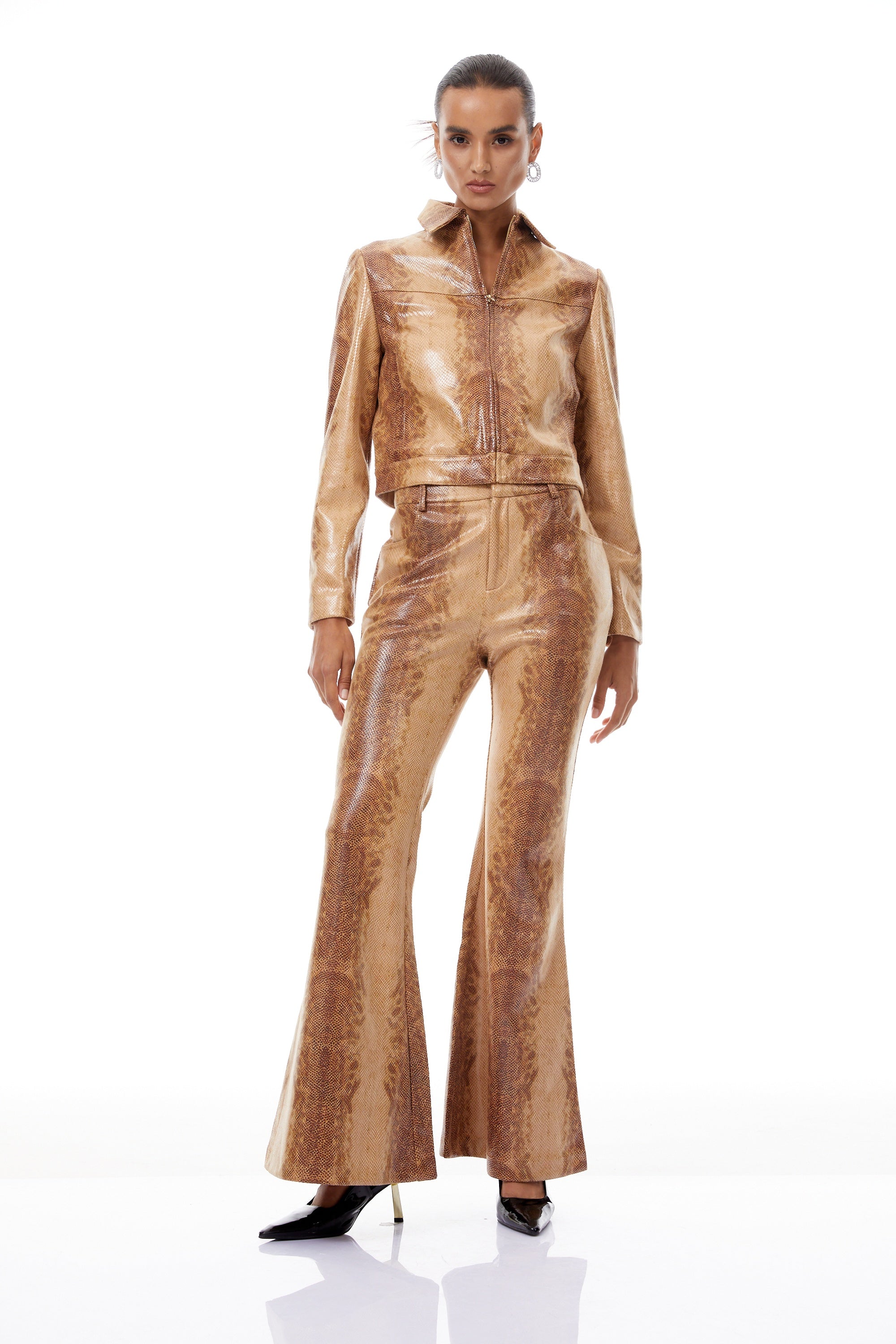 Flavie Brown Ombré Snake Print Jacket & Trousers Set