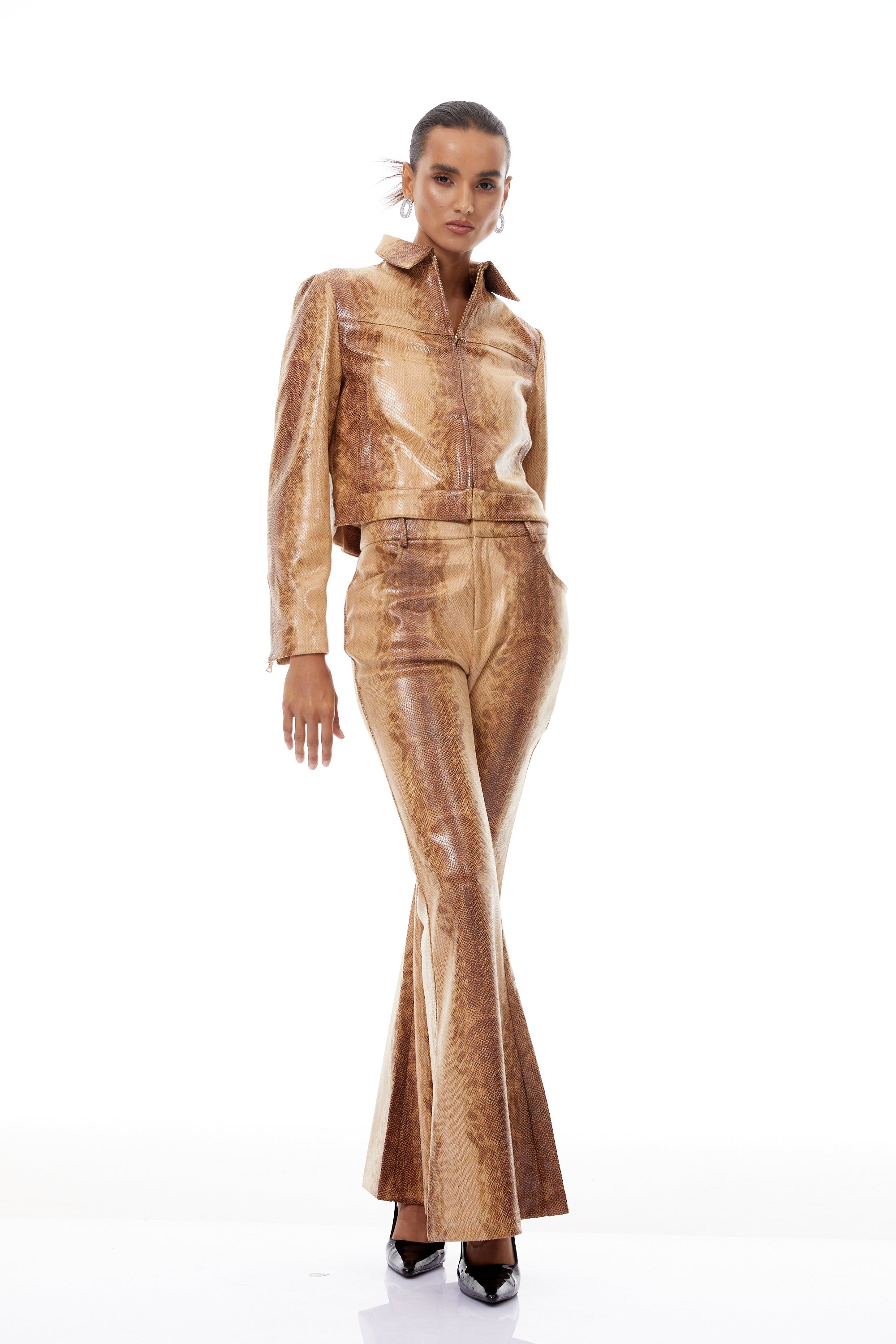 Flavie Brown Ombré Snake Print Jacket & Trousers Set
