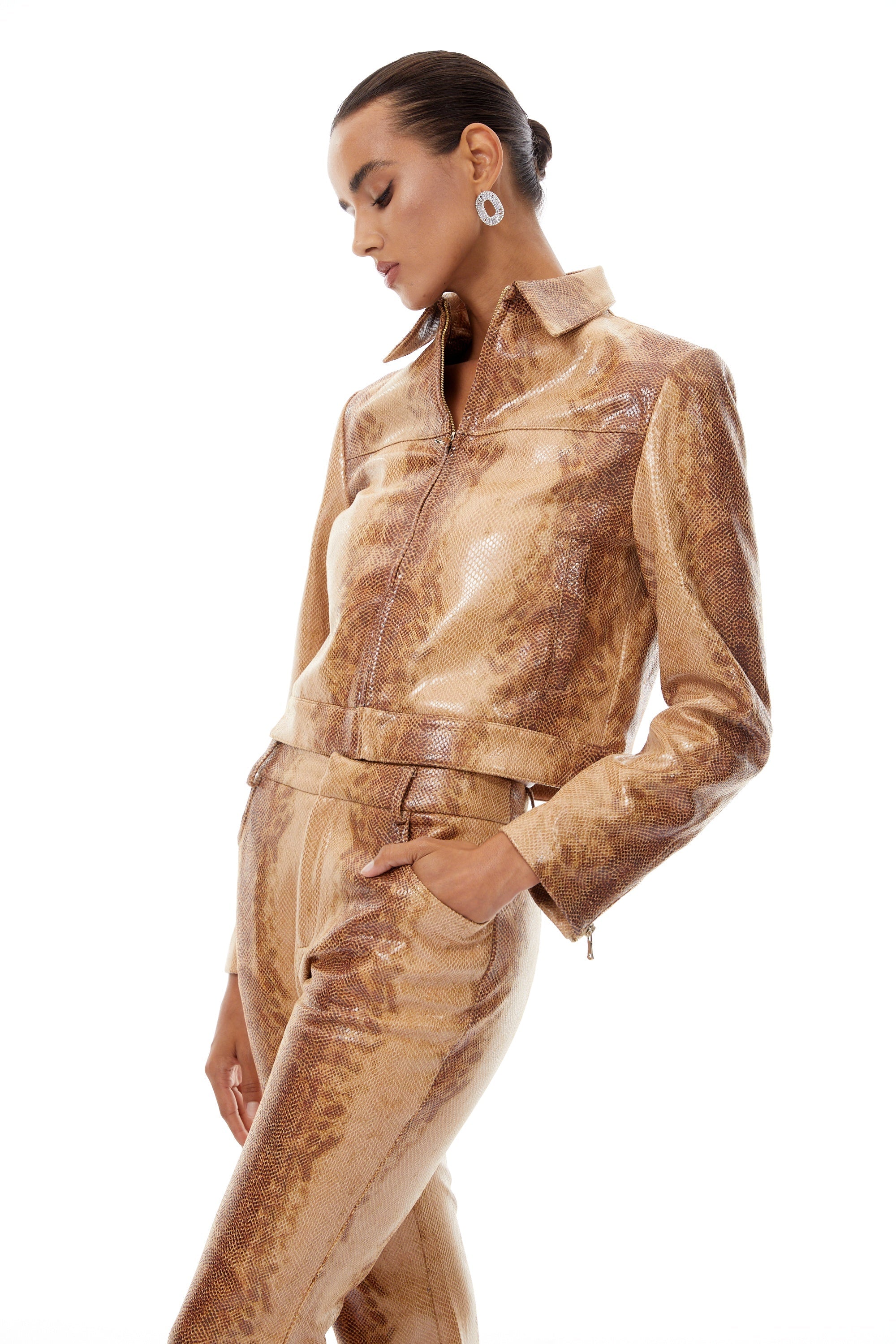 Flavie Brown Ombré Snake Print Jacket & Trousers Set