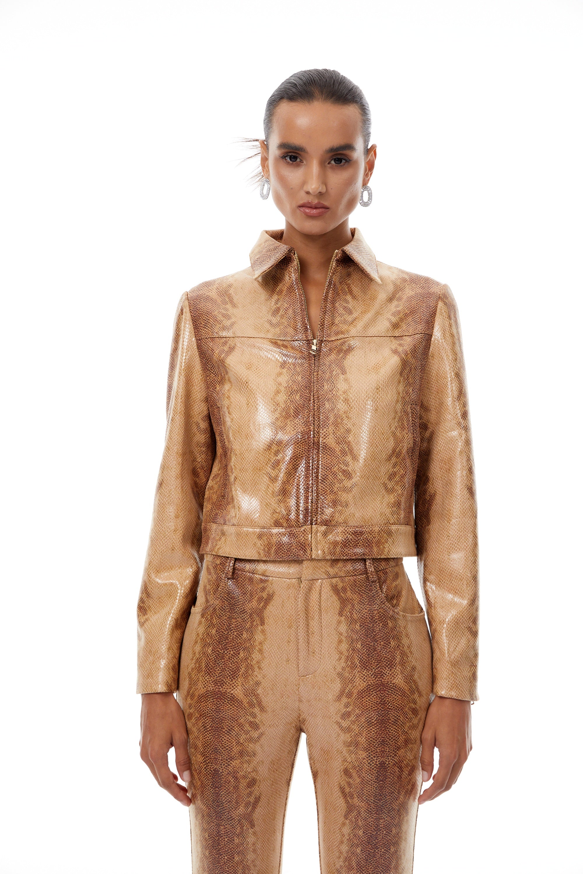 Flavie Brown Ombré Snake Print Jacket & Trousers Set