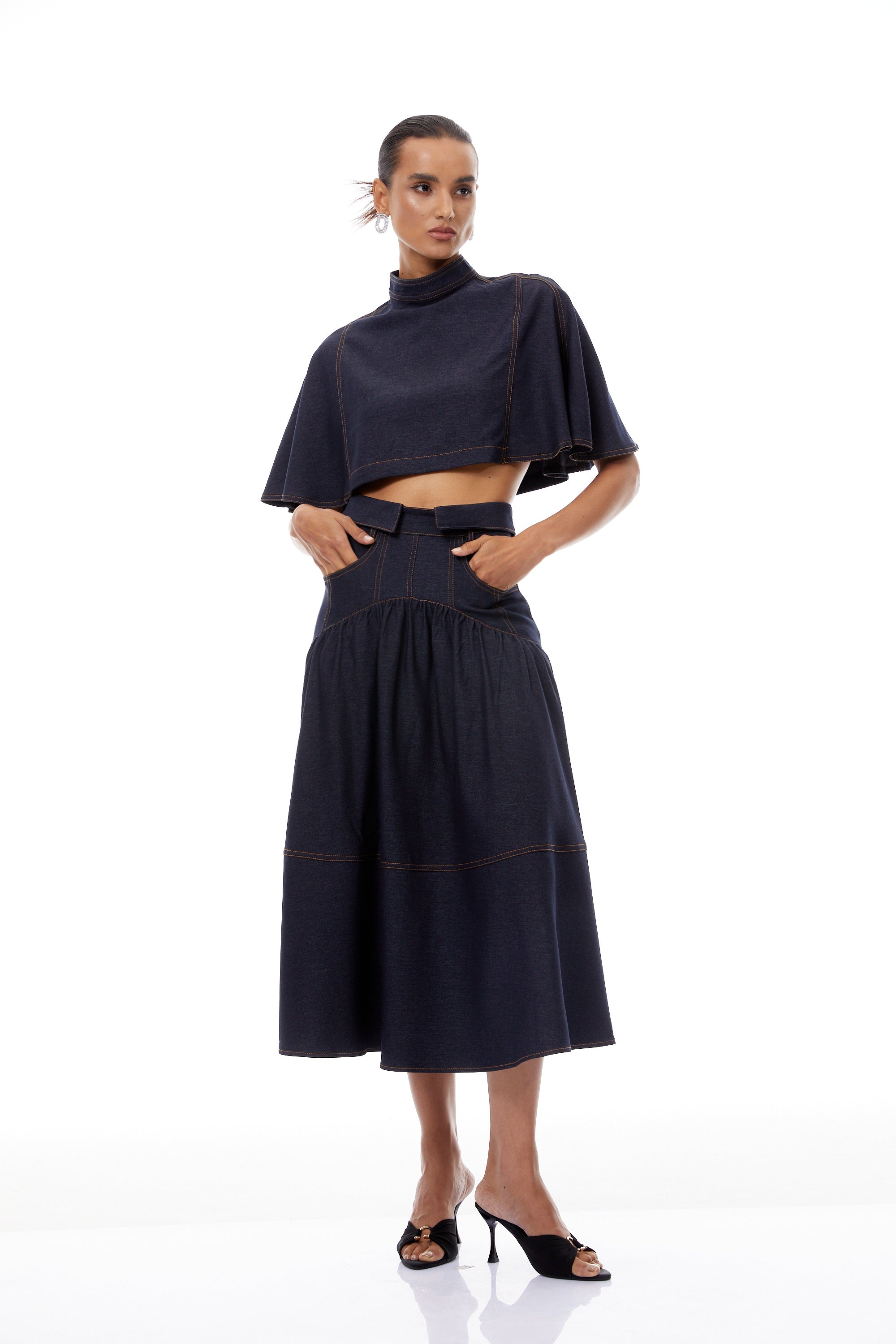Octavie Indigo Blue Contrast Stitching Denim Set