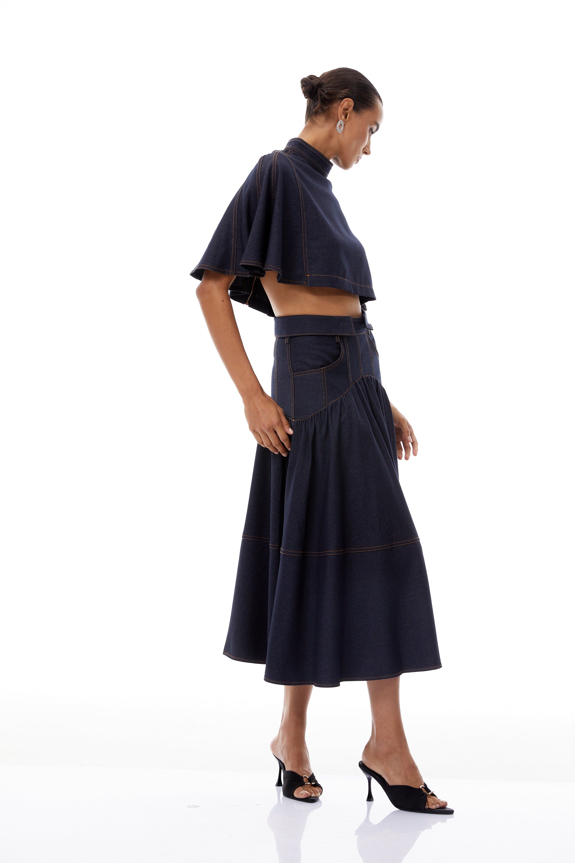 Octavie Indigo Blue Contrast Stitching Denim Set