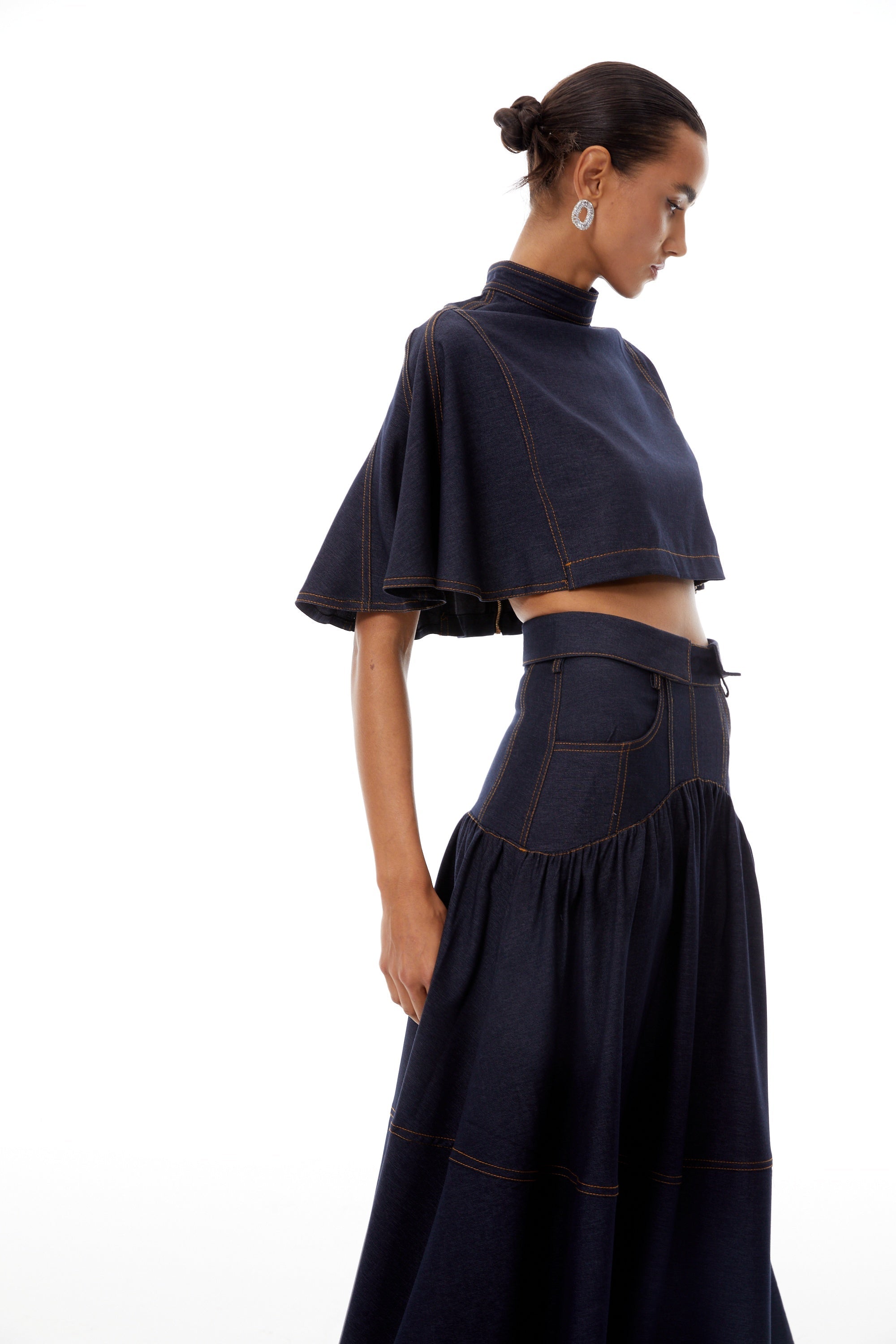 Octavie Indigo Blue Contrast Stitching Denim Set