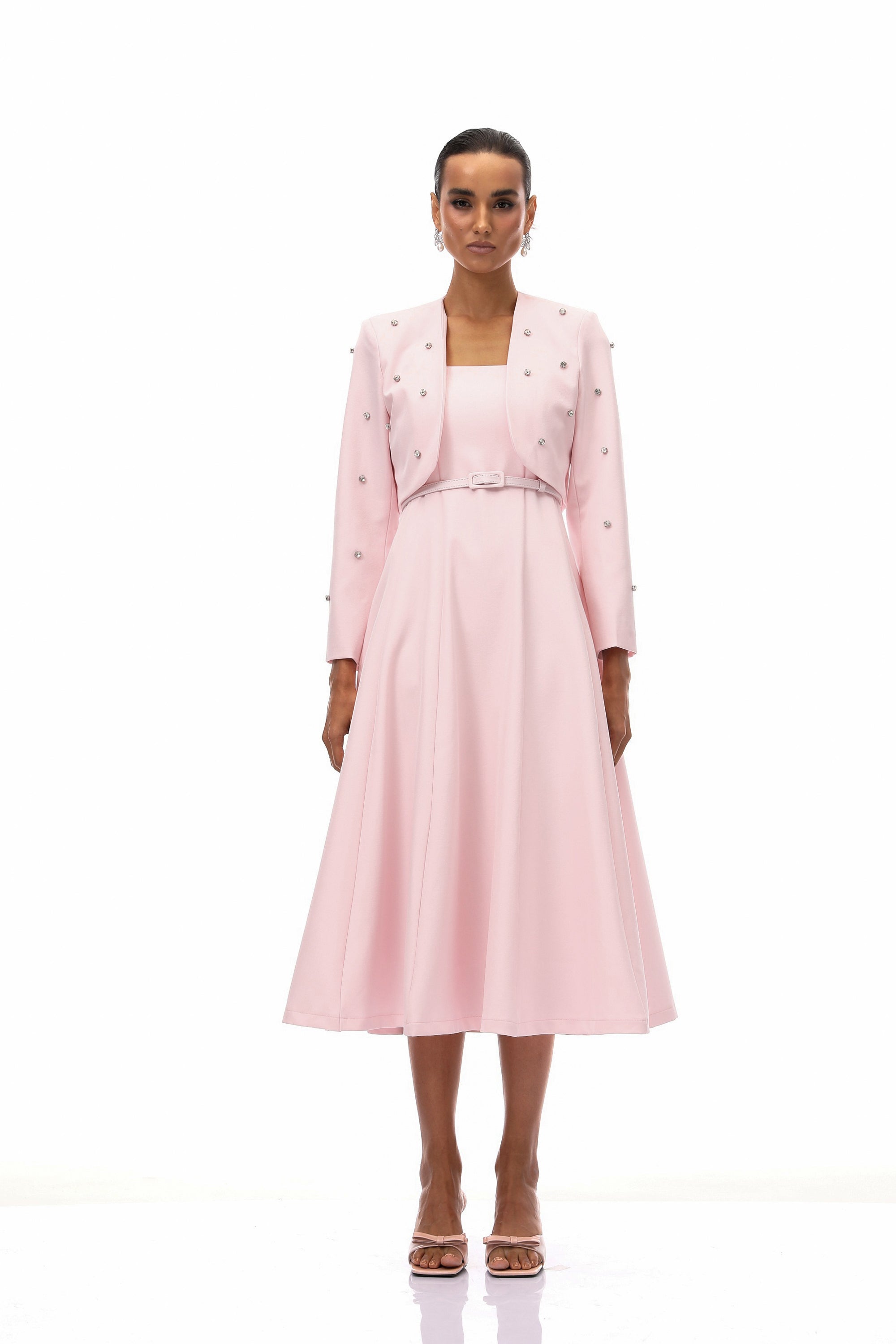 Valéria Pink Crystal Embellished Jacket & Dress Set