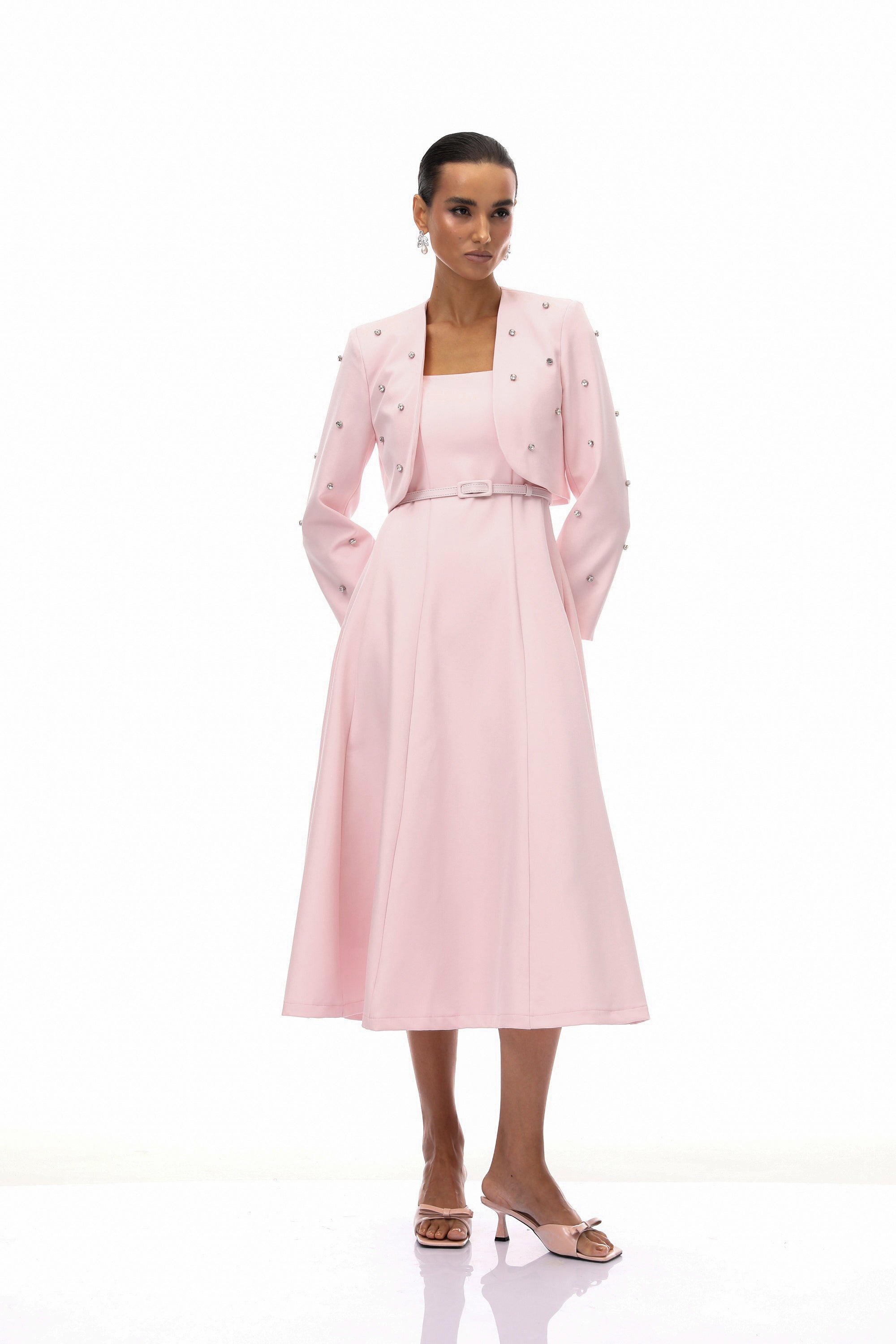 Valéria Pink Crystal Embellished Jacket & Dress Set