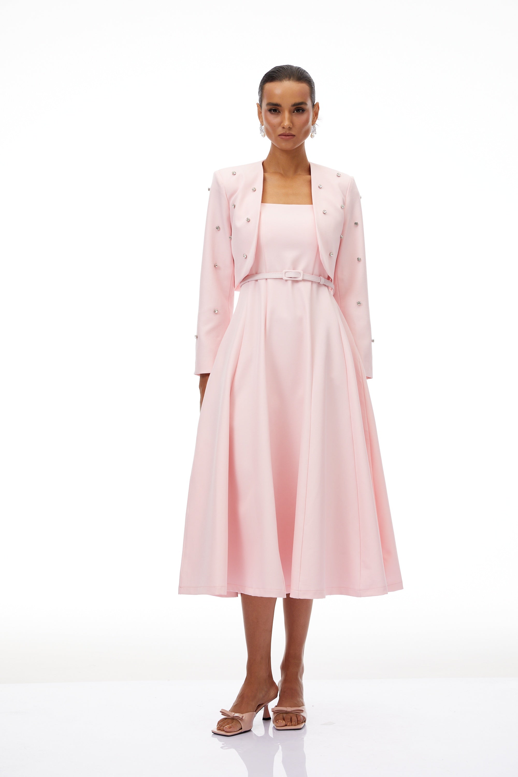 Valéria Pink Crystal Embellished Jacket & Dress Set