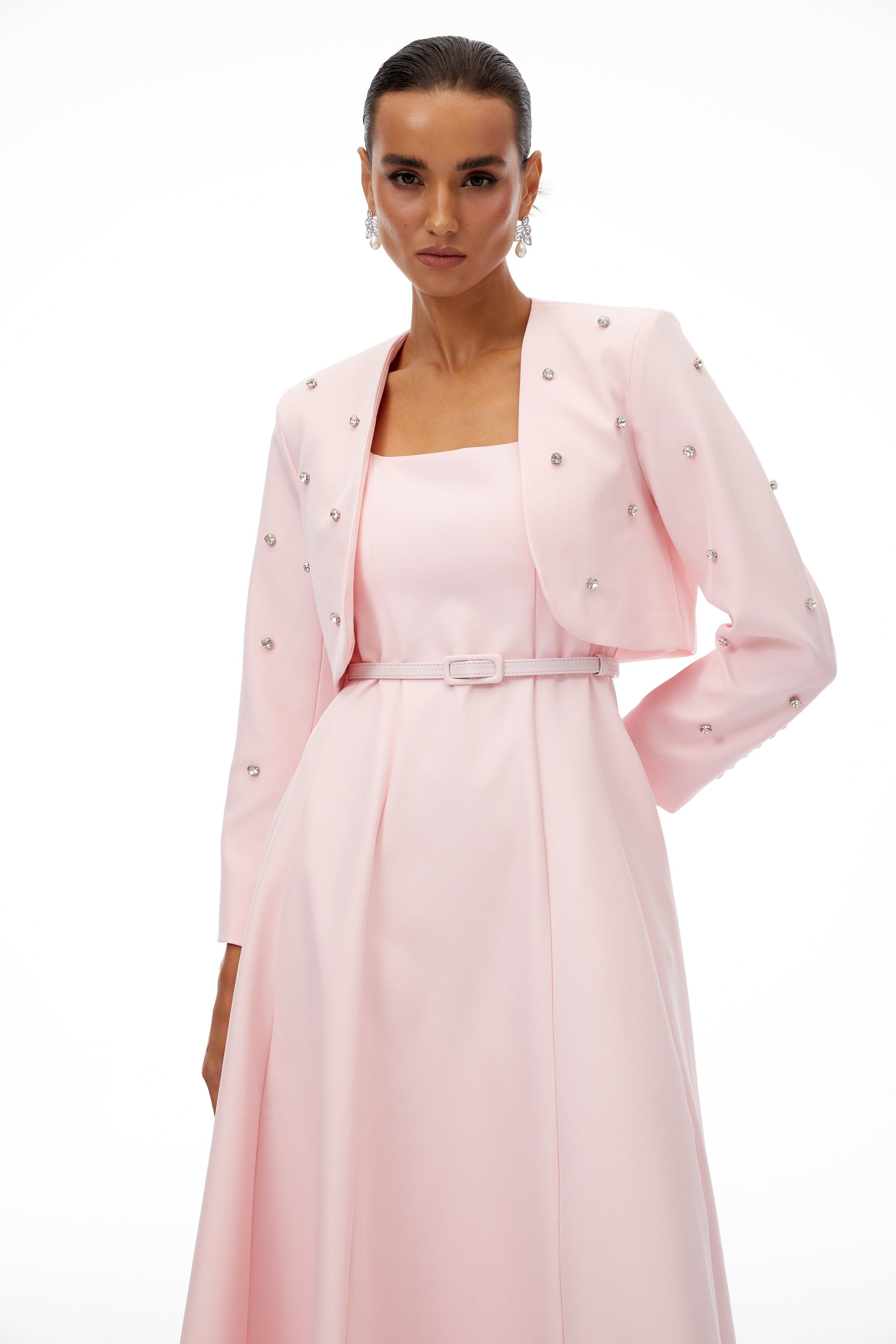 Valéria Pink Crystal Embellished Jacket & Dress Set
