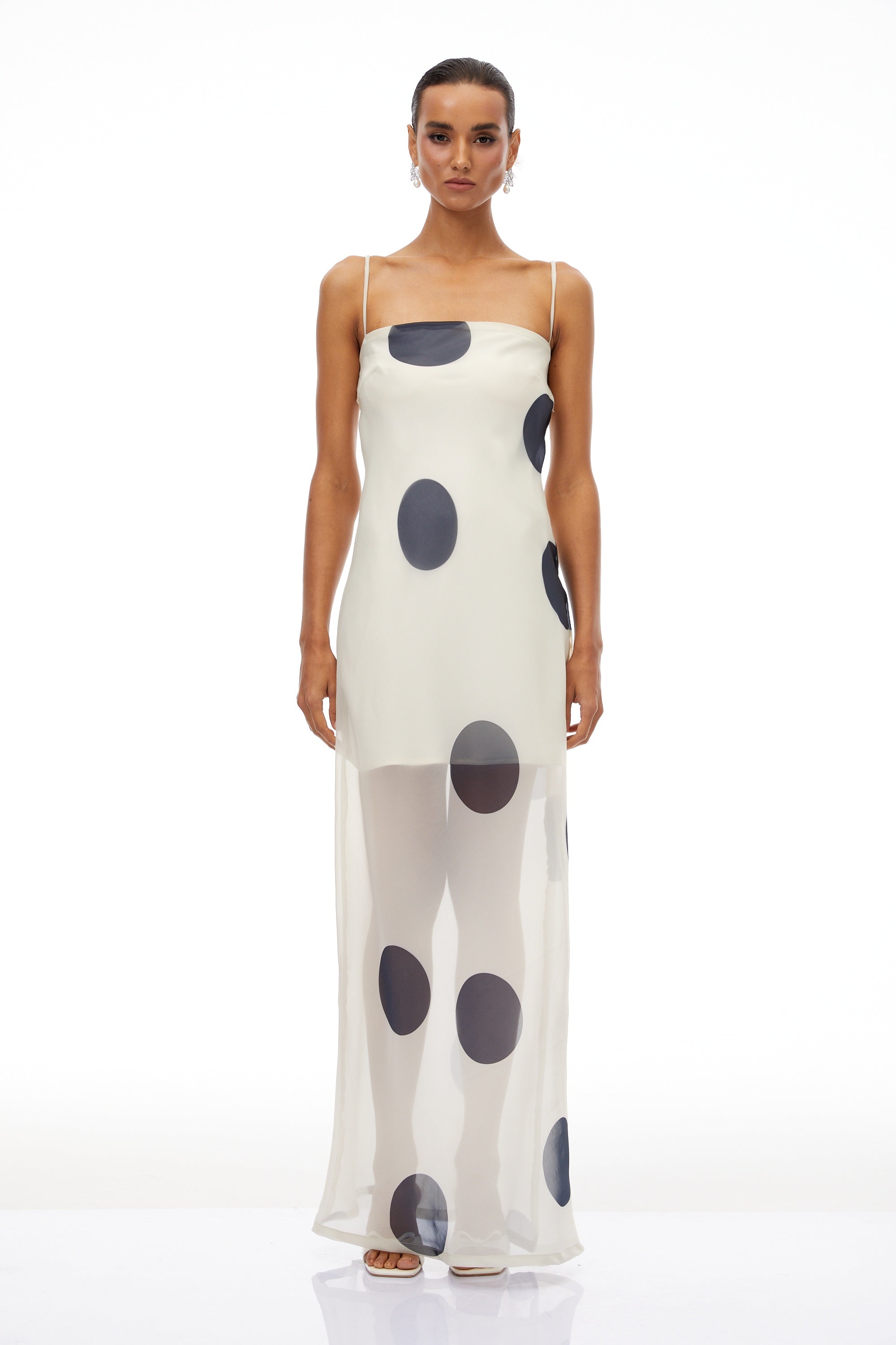 Josiane White Polka Dot Organza Maxi Dress (Final Sale-US Only)