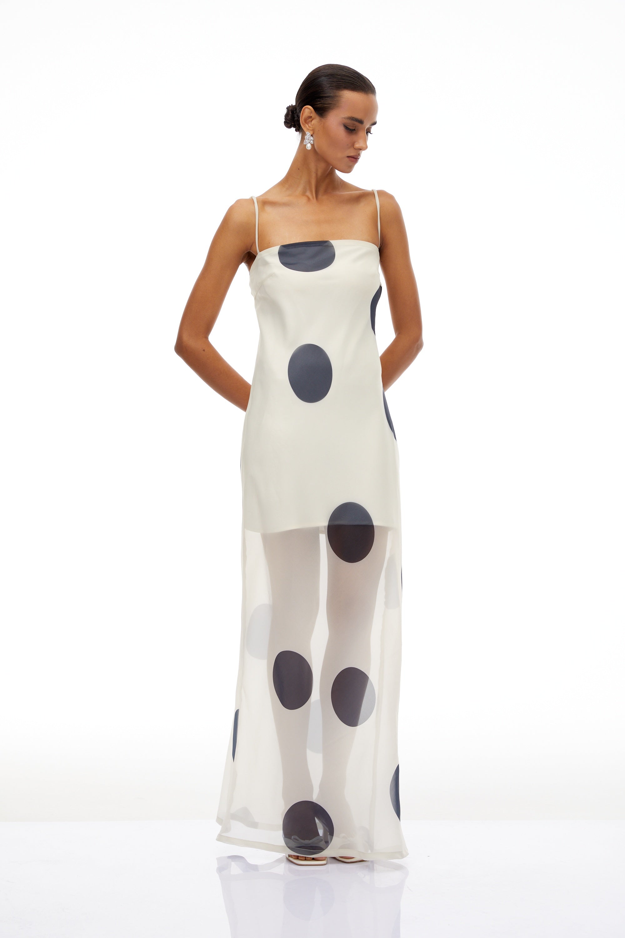 Josiane White Polka Dot Organza Maxi Dress (Final Sale-US Only)