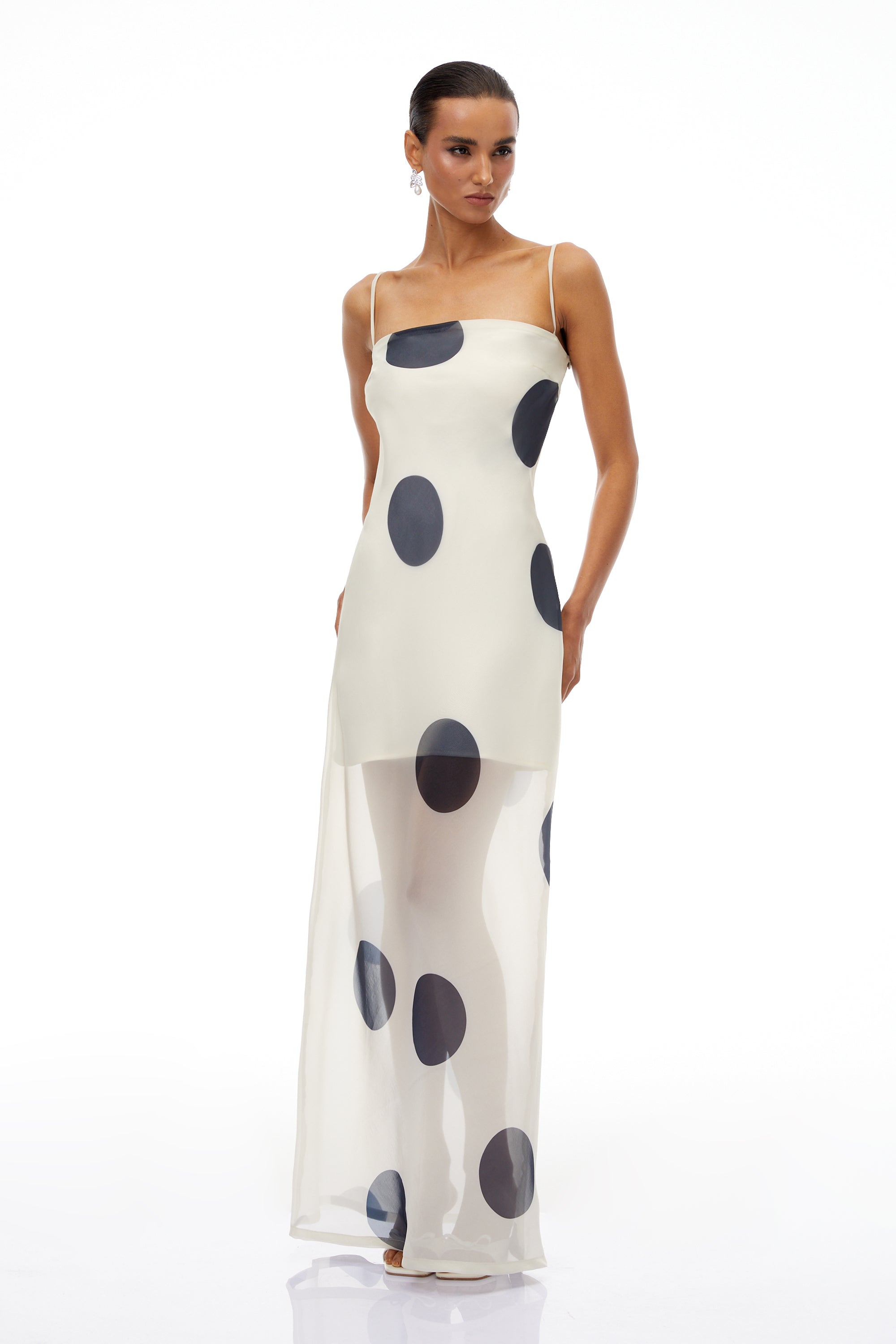 Josiane White Polka Dot Organza Maxi Dress (Final Sale-US Only)