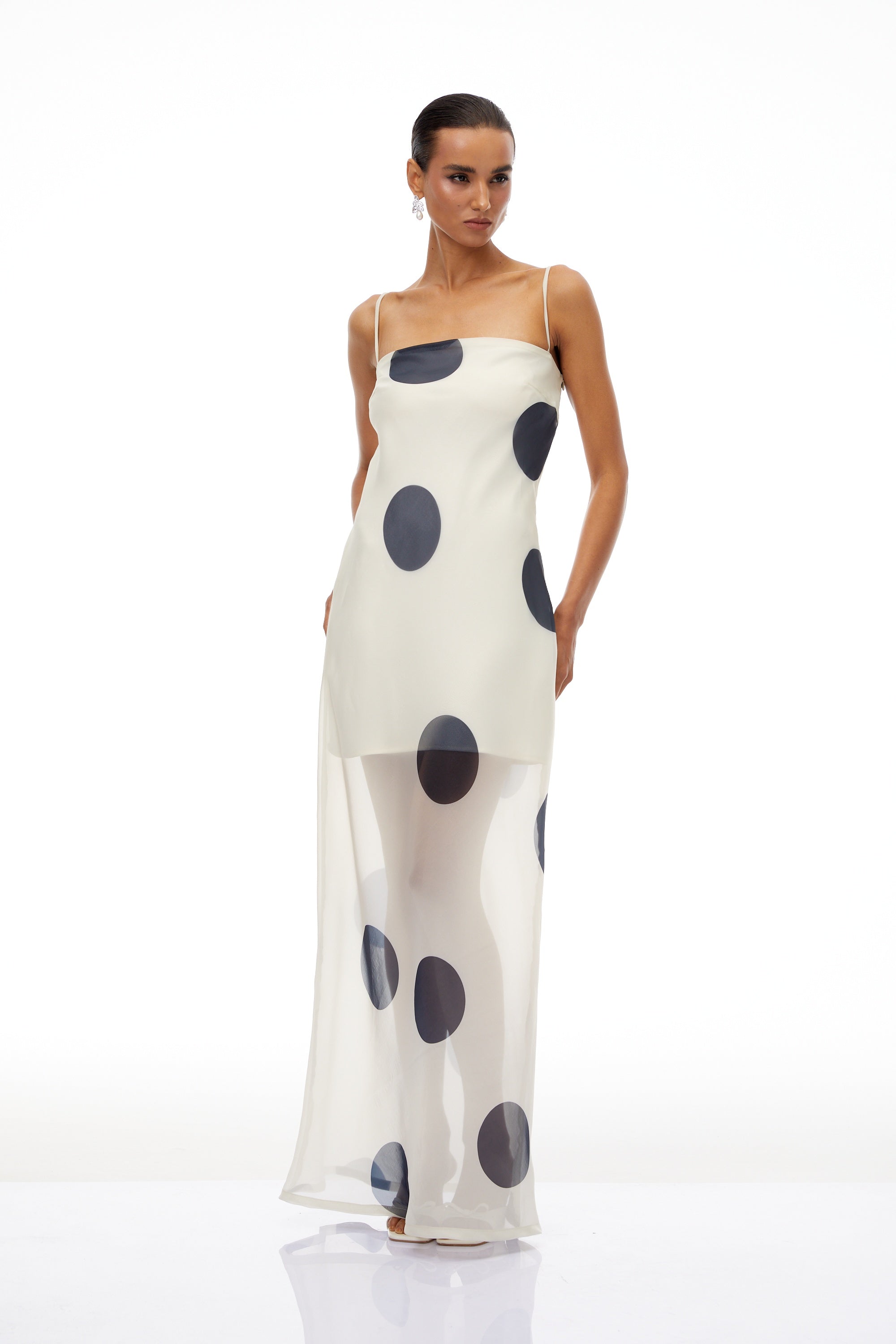 Josiane White Polka Dot Organza Maxi Dress (Final Sale-US Only)
