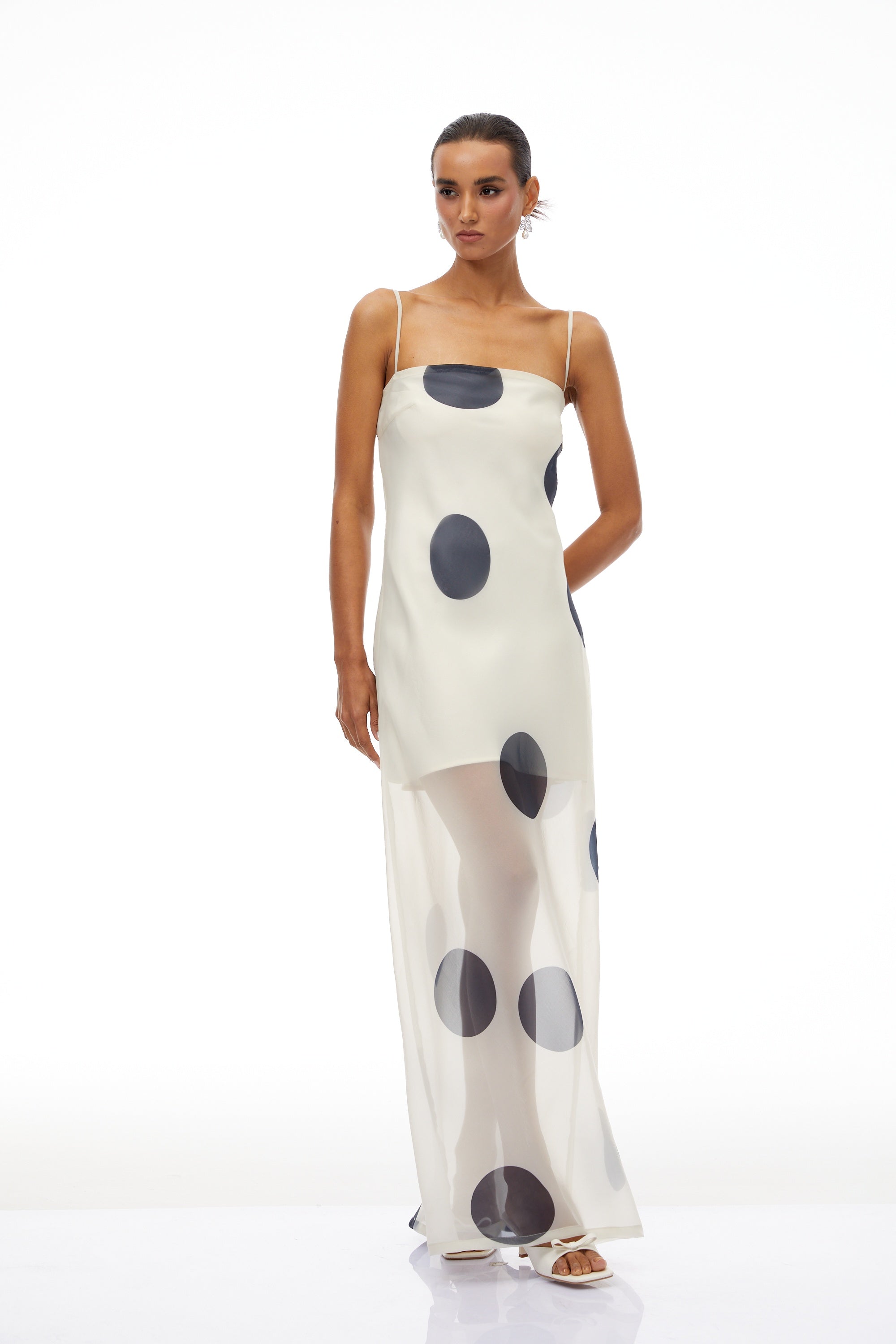 Josiane White Polka Dot Organza Maxi Dress (Final Sale-US Only)
