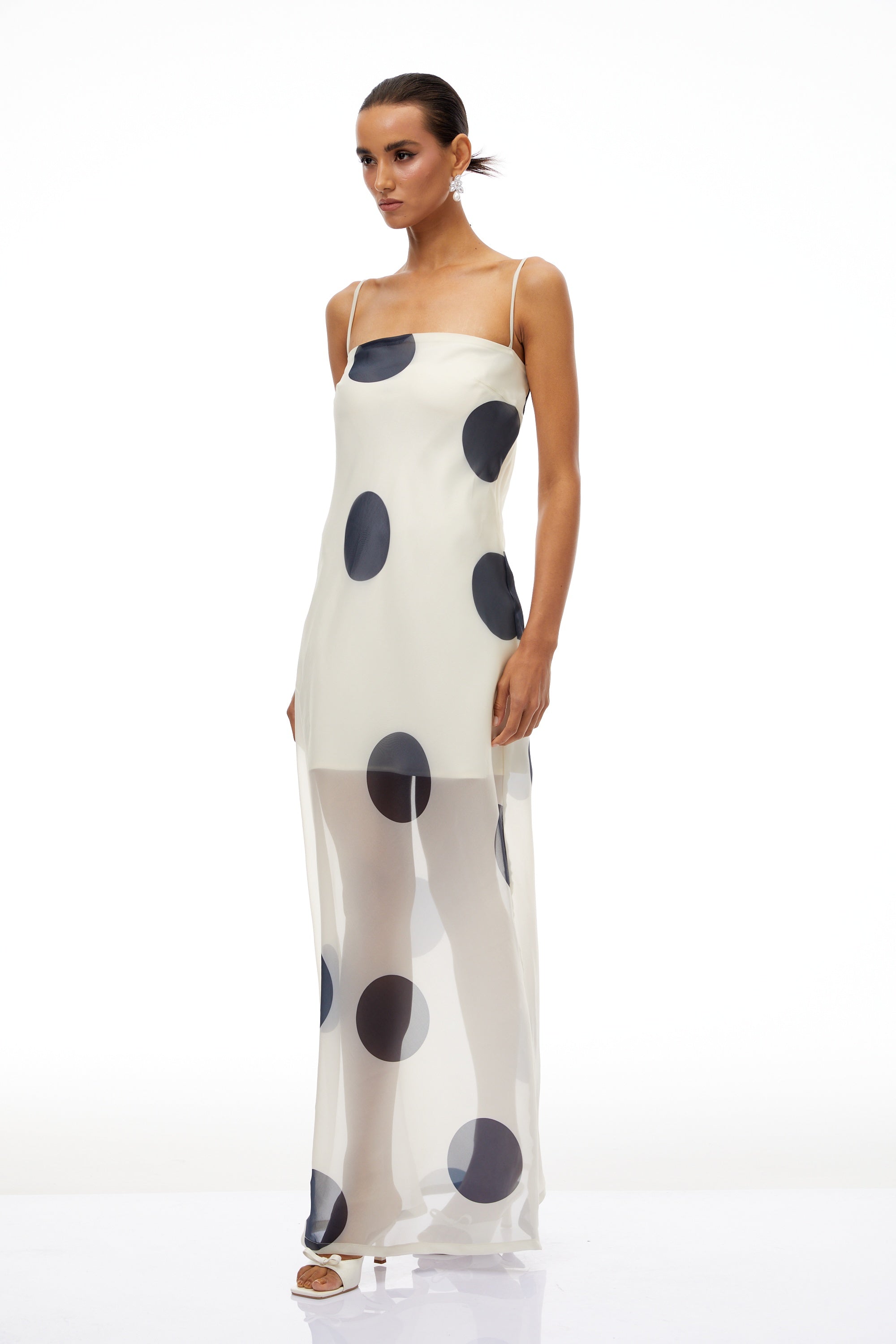 Josiane White Polka Dot Organza Maxi Dress (Final Sale-US Only)