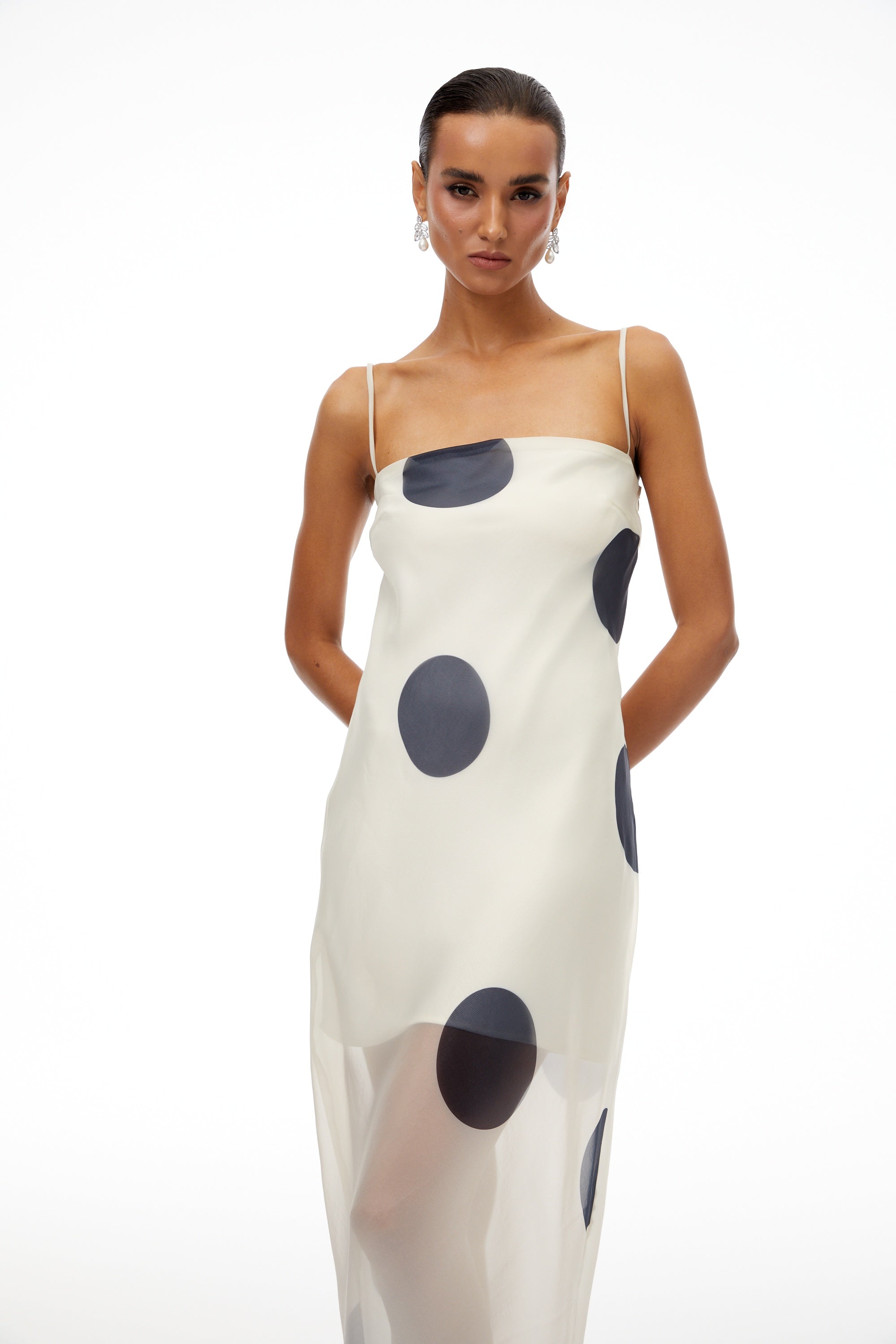 Josiane White Polka Dot Organza Maxi Dress (Final Sale-US Only)