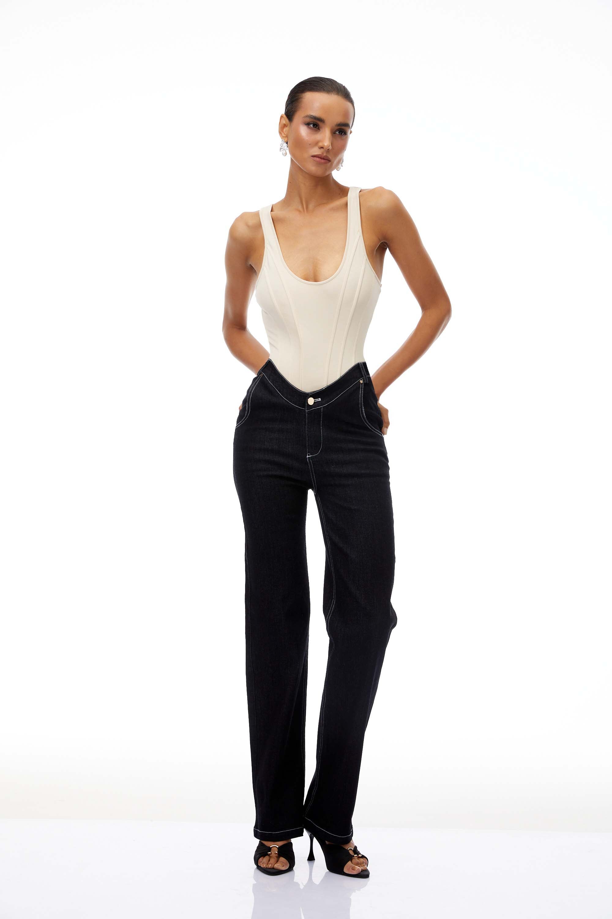 Marianne U-Neck Bodysuit & Straight Leg Jeans Set