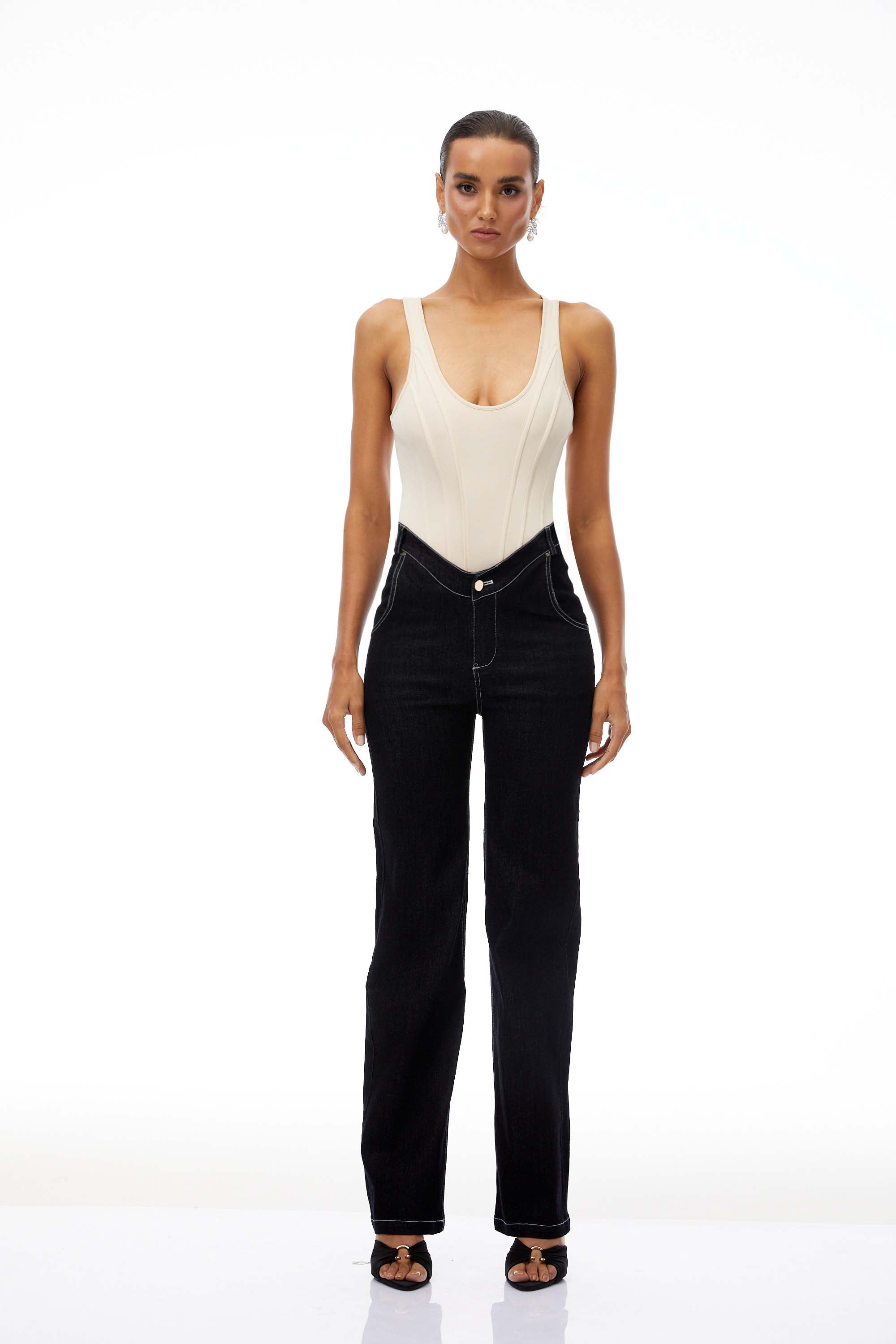 Marianne U-Neck Bodysuit & Straight Leg Jeans Set