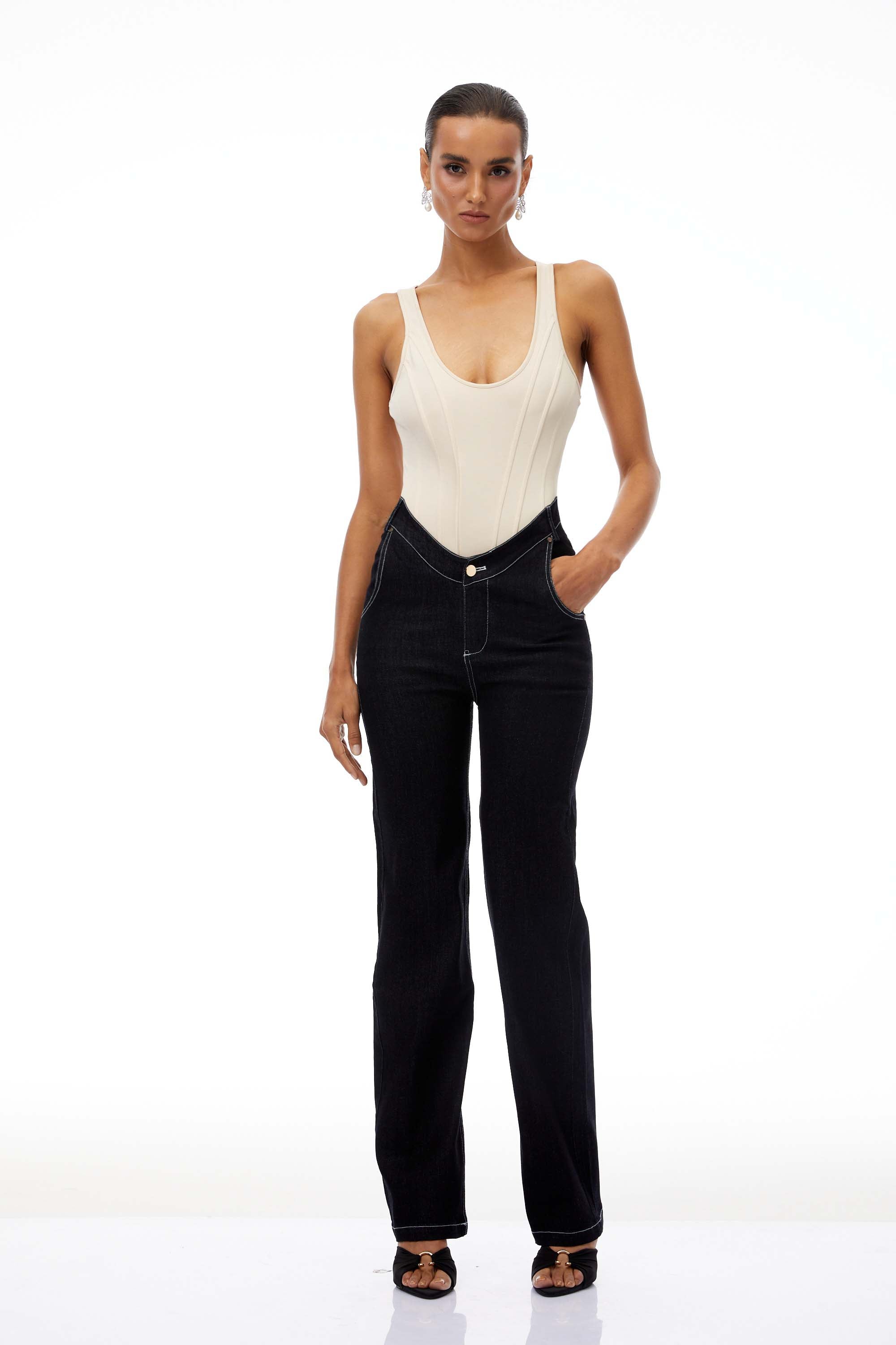 Marianne U-Neck Bodysuit & Straight Leg Jeans Set