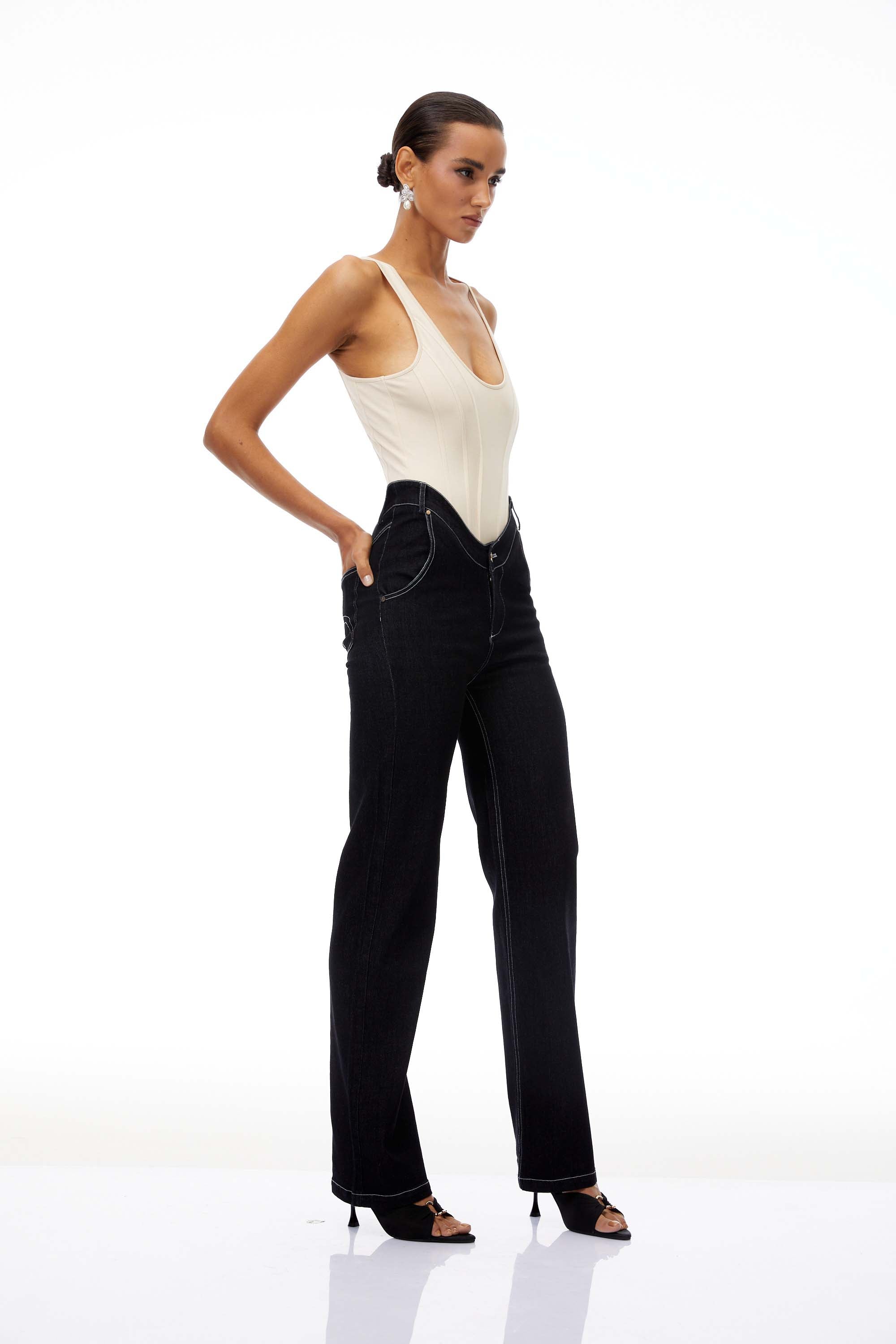 Marianne U-Neck Bodysuit & Straight Leg Jeans Set