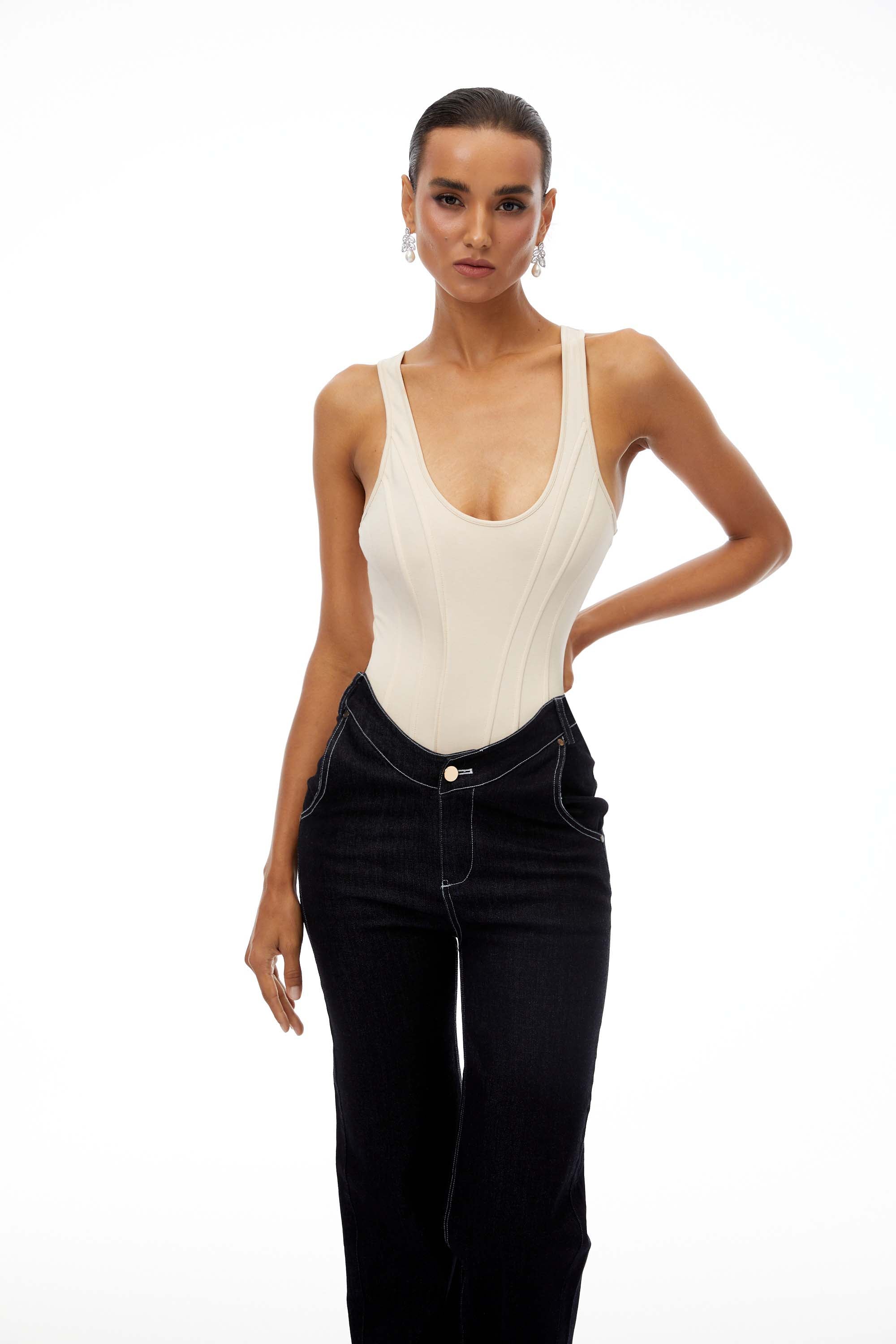 Marianne U-Neck Bodysuit & Straight Leg Jeans Set