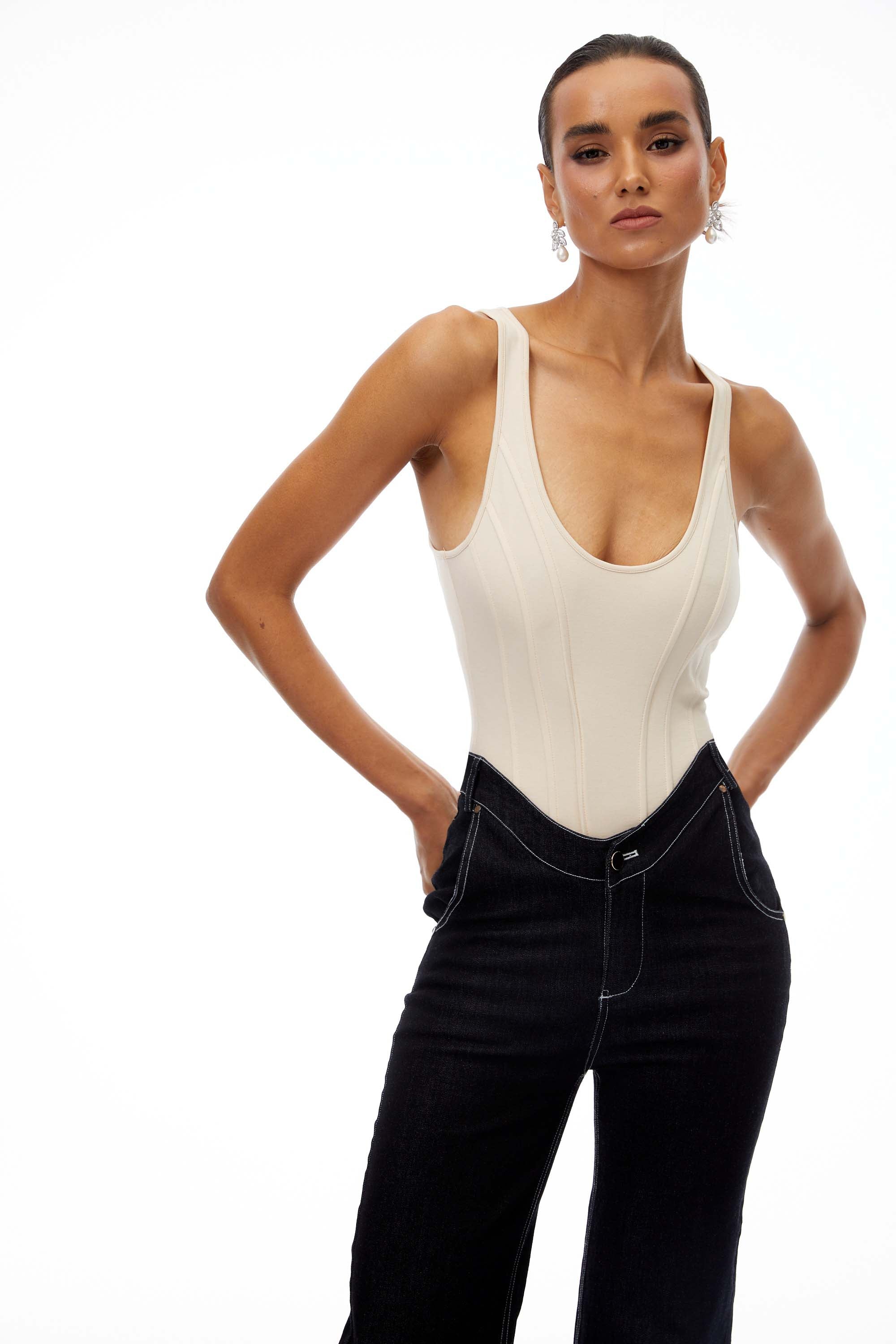 Marianne U-Neck Bodysuit & Straight Leg Jeans Set