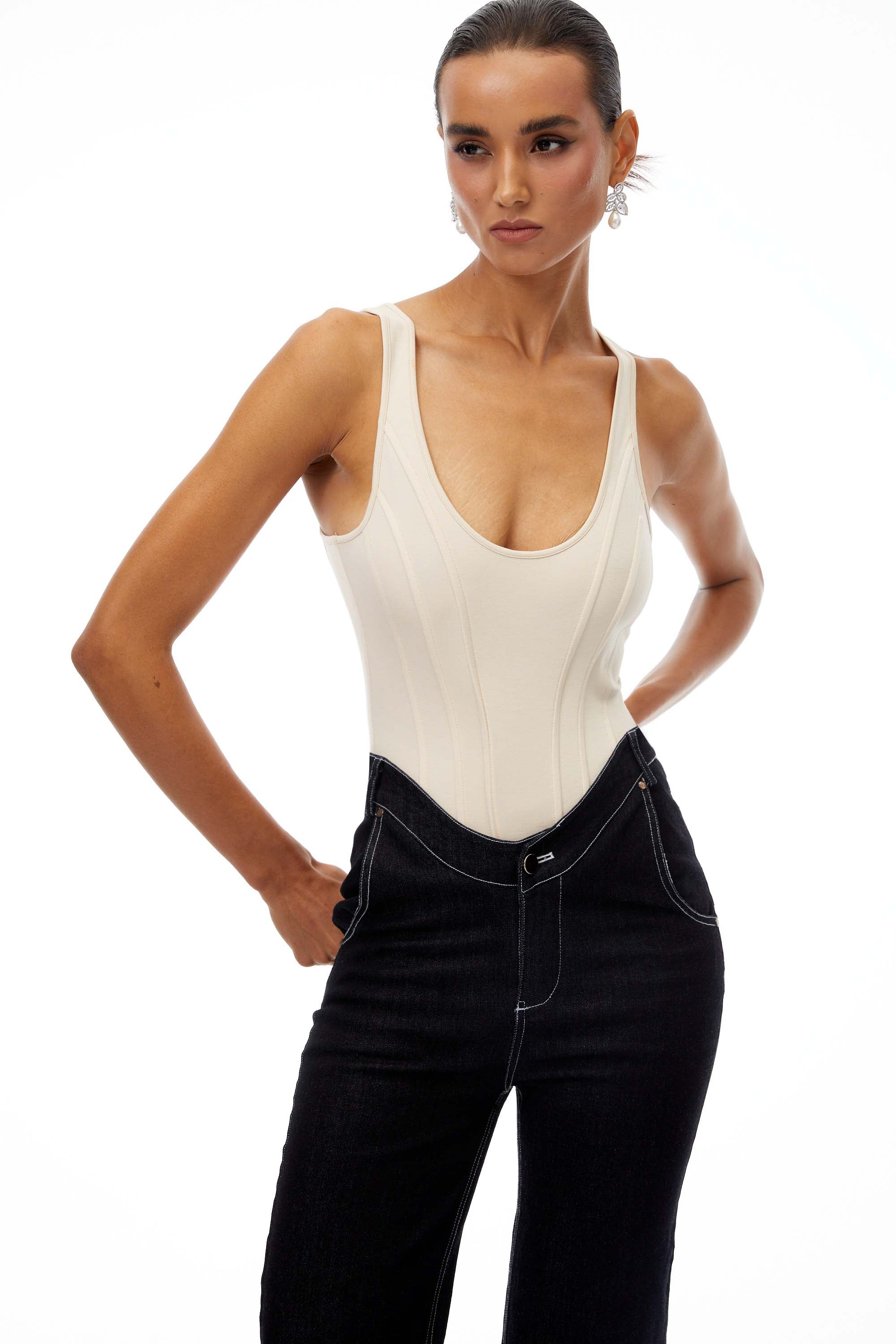 Marianne U-Neck Bodysuit & Straight Leg Jeans Set
