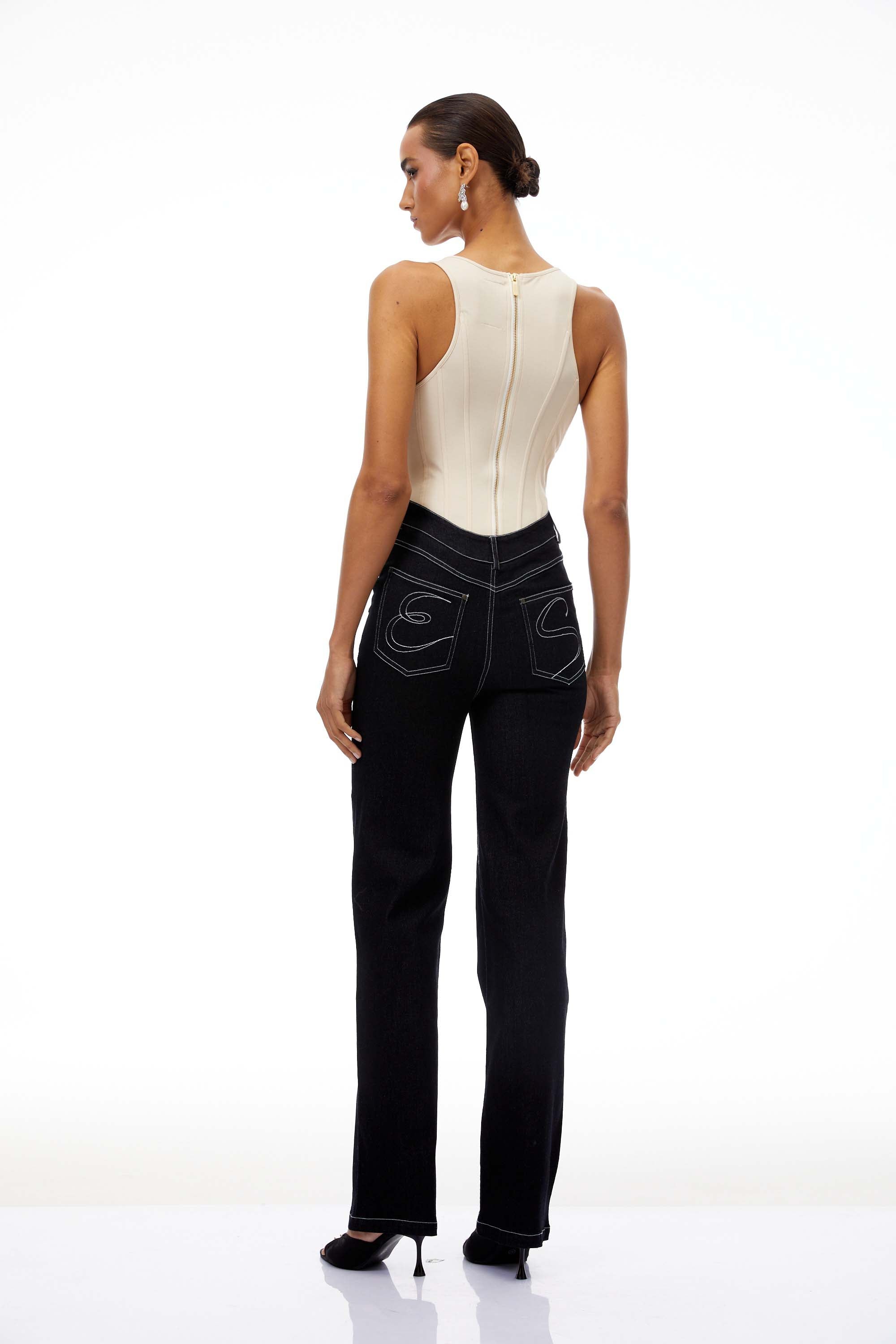 Marianne U-Neck Bodysuit & Straight Leg Jeans Set