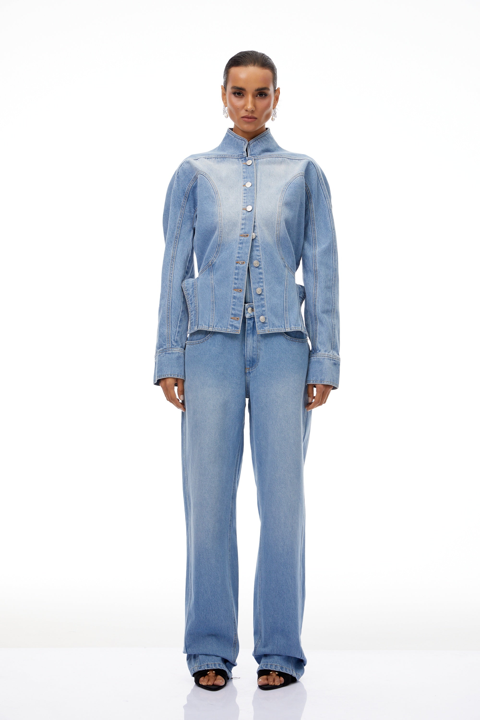 Amandine Light Blue Barrel Waist Denim Jacket