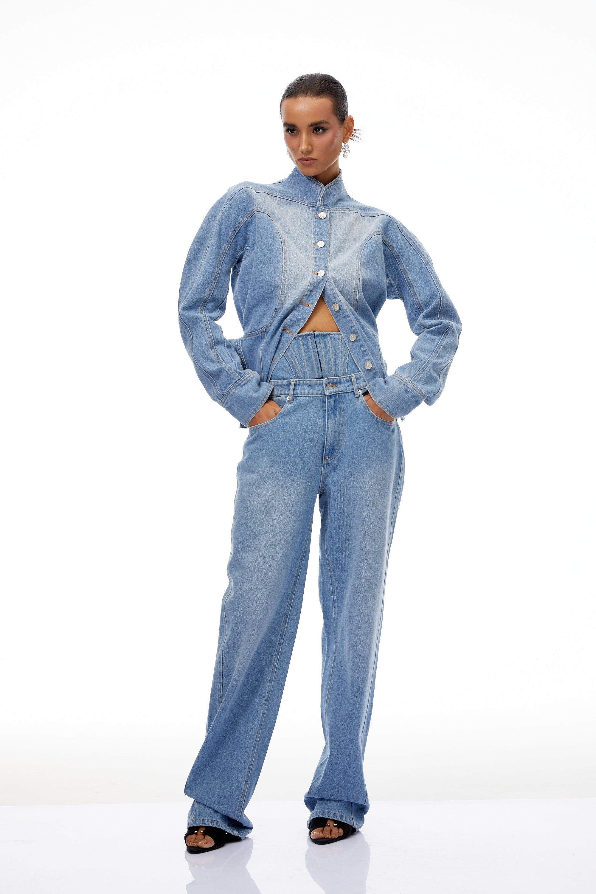 Amandine Light Blue Barrel Waist Denim Jacket