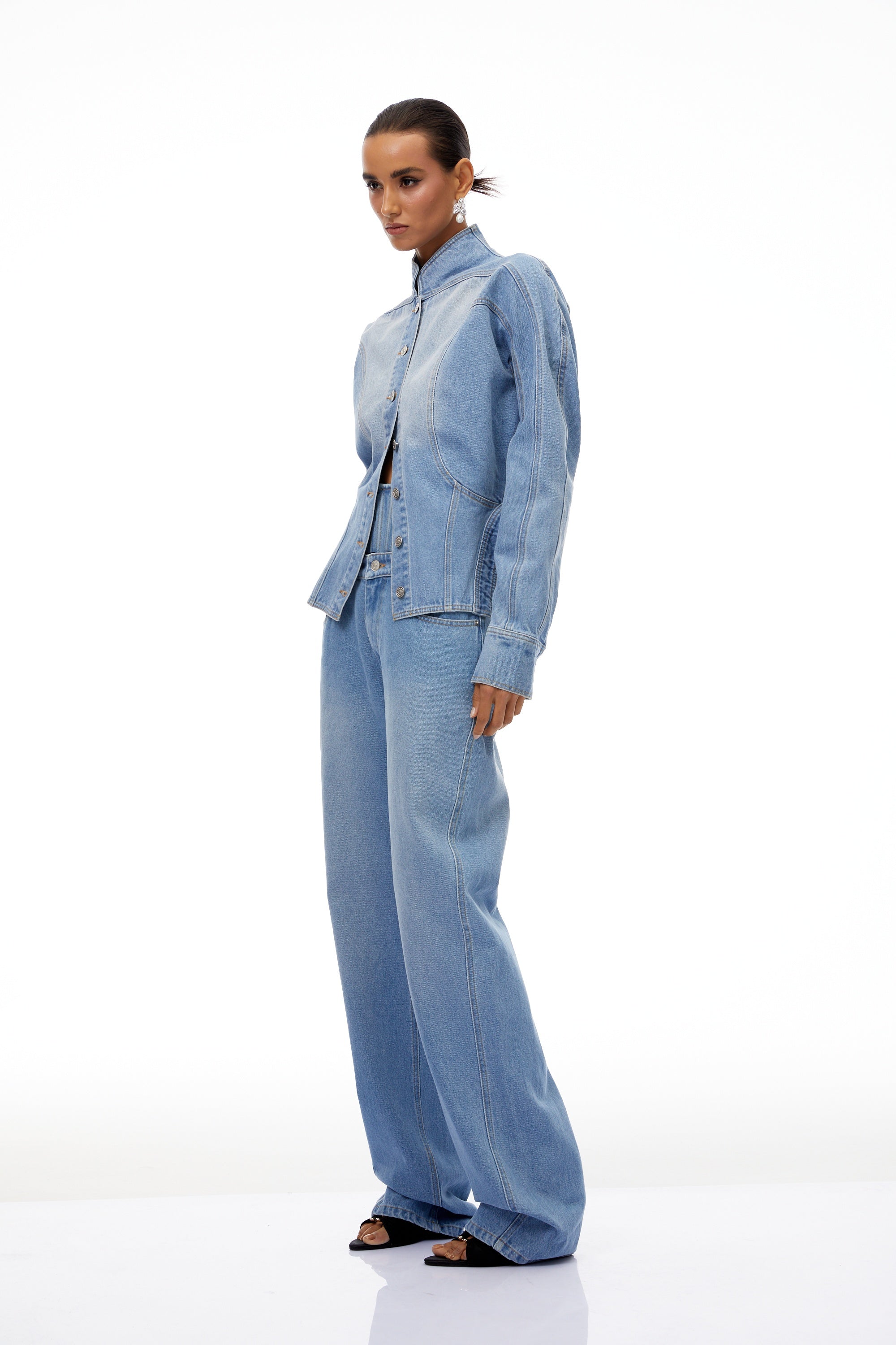 Amandine Light Blue Barrel Waist Denim Jacket
