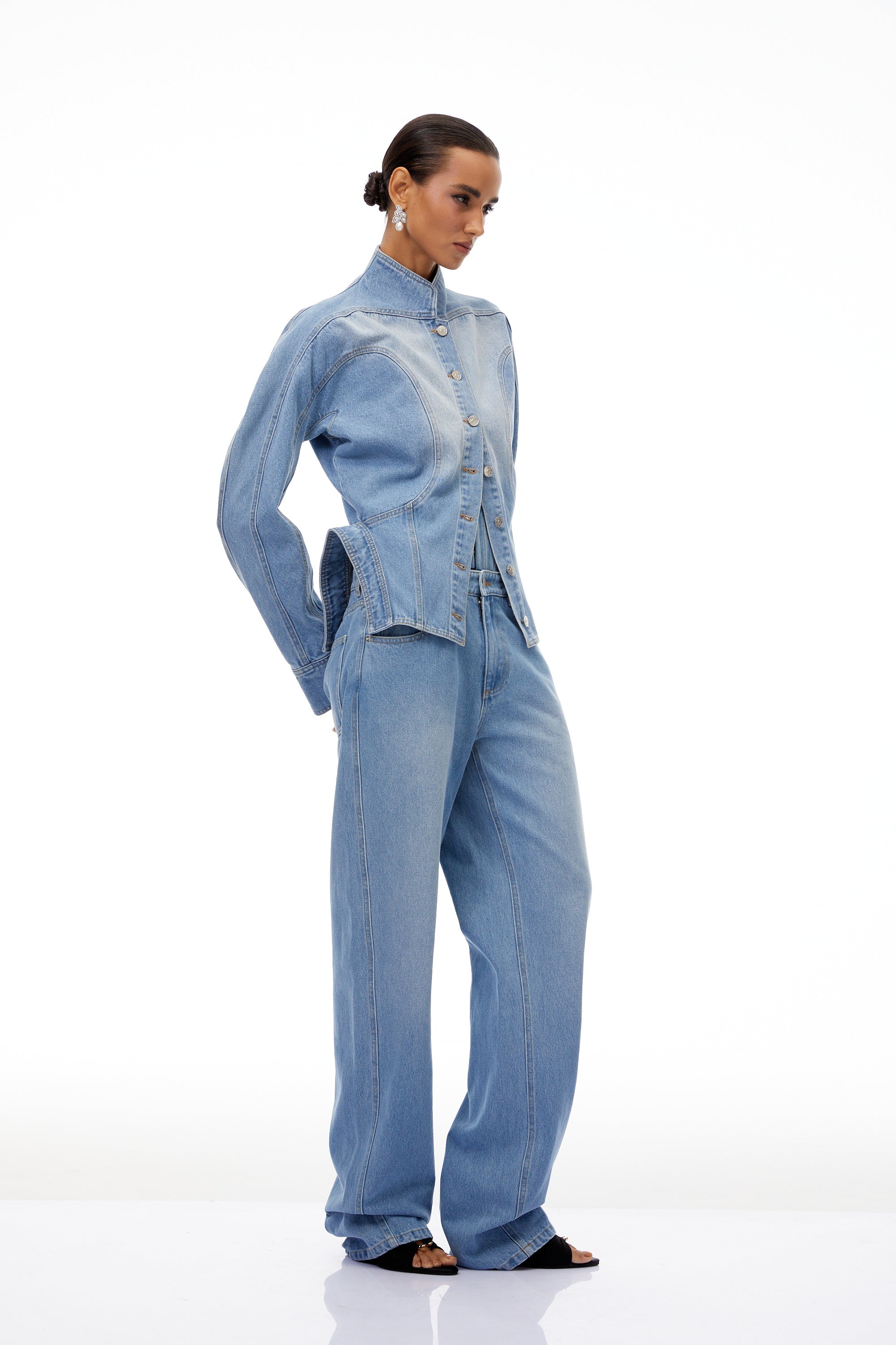 Amandine Light Blue Barrel Waist Denim Jacket