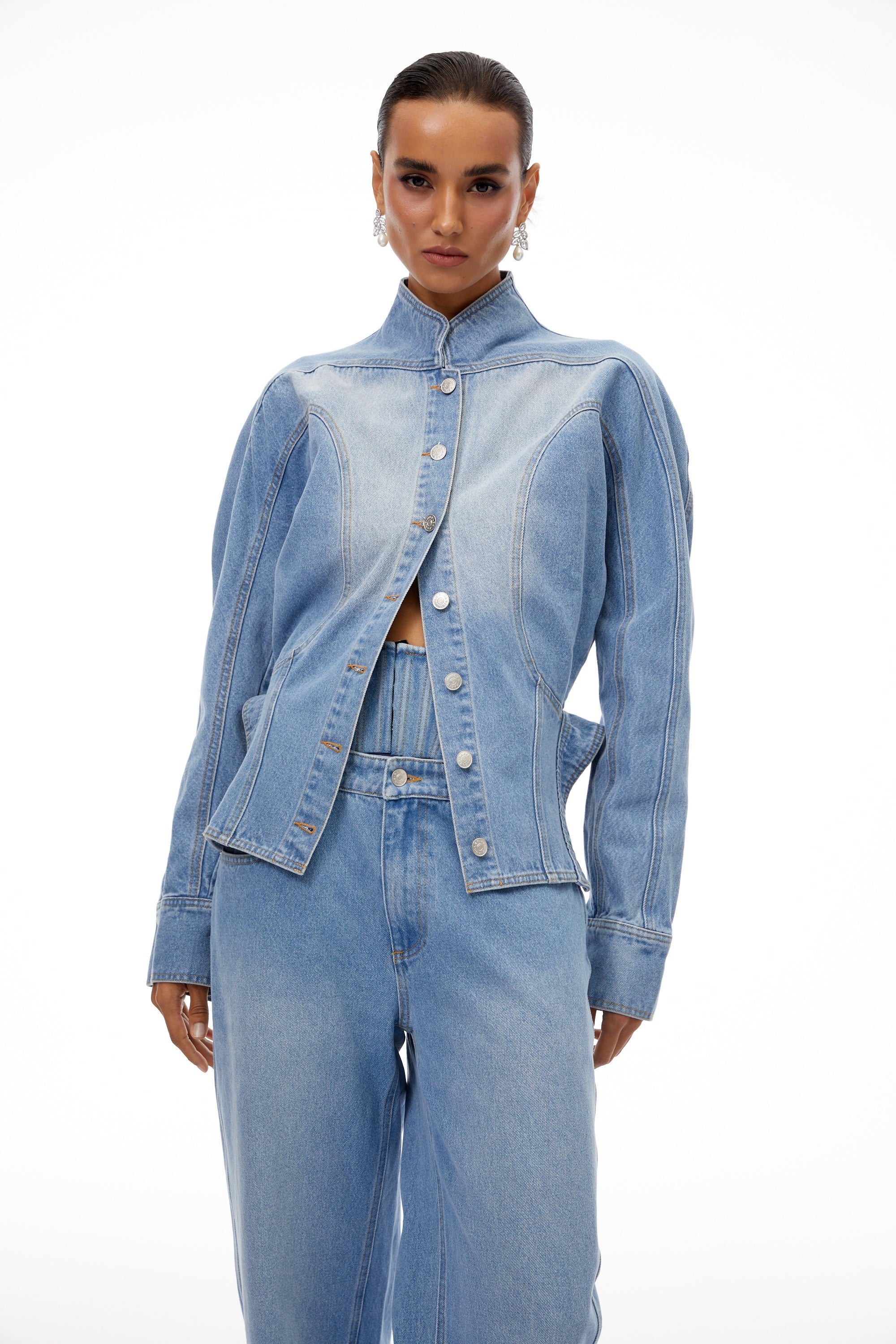 Amandine Light Blue Barrel Waist Denim Jacket