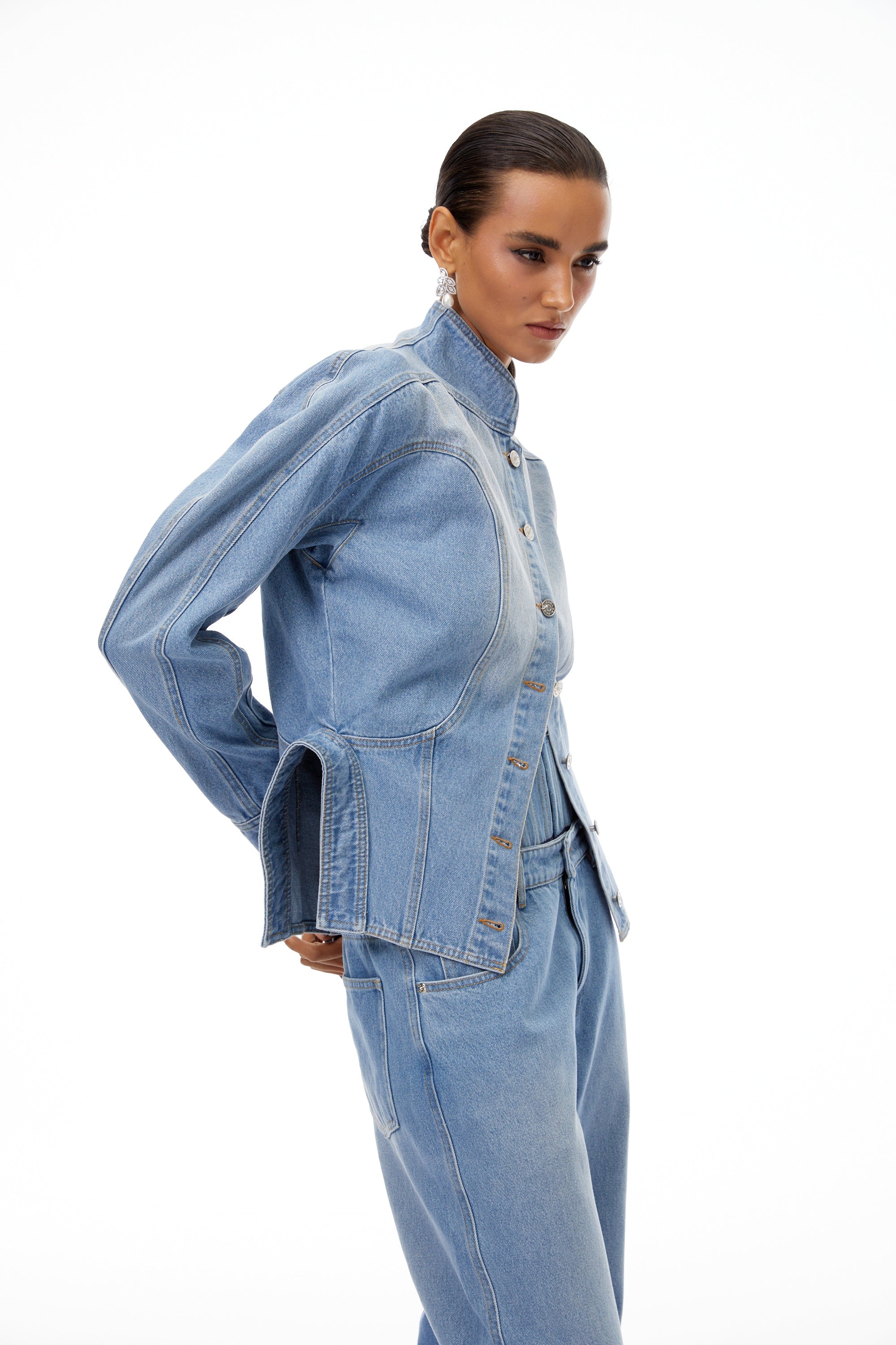 Amandine Light Blue Barrel Waist Denim Jacket