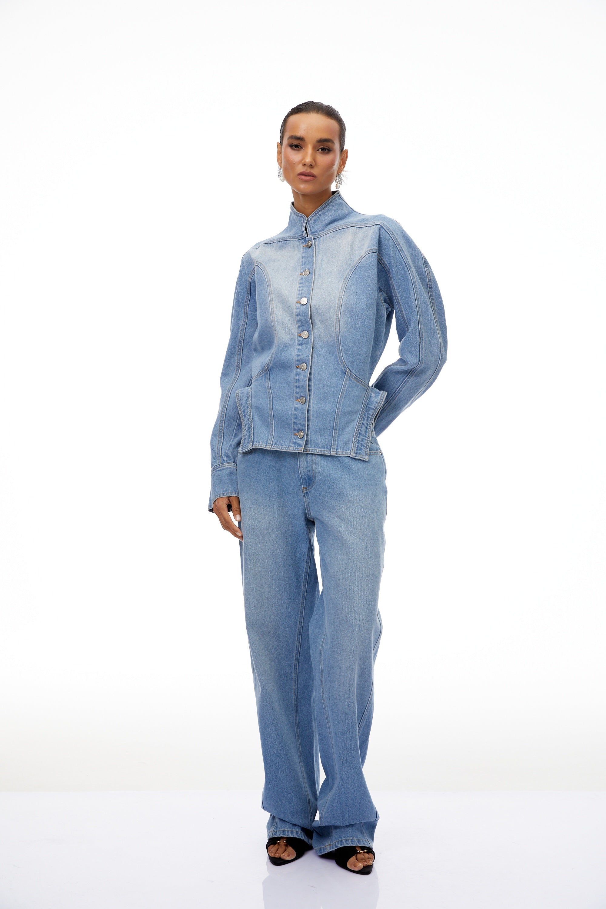 Amandine Light Blue Barrel Waist Denim Jacket