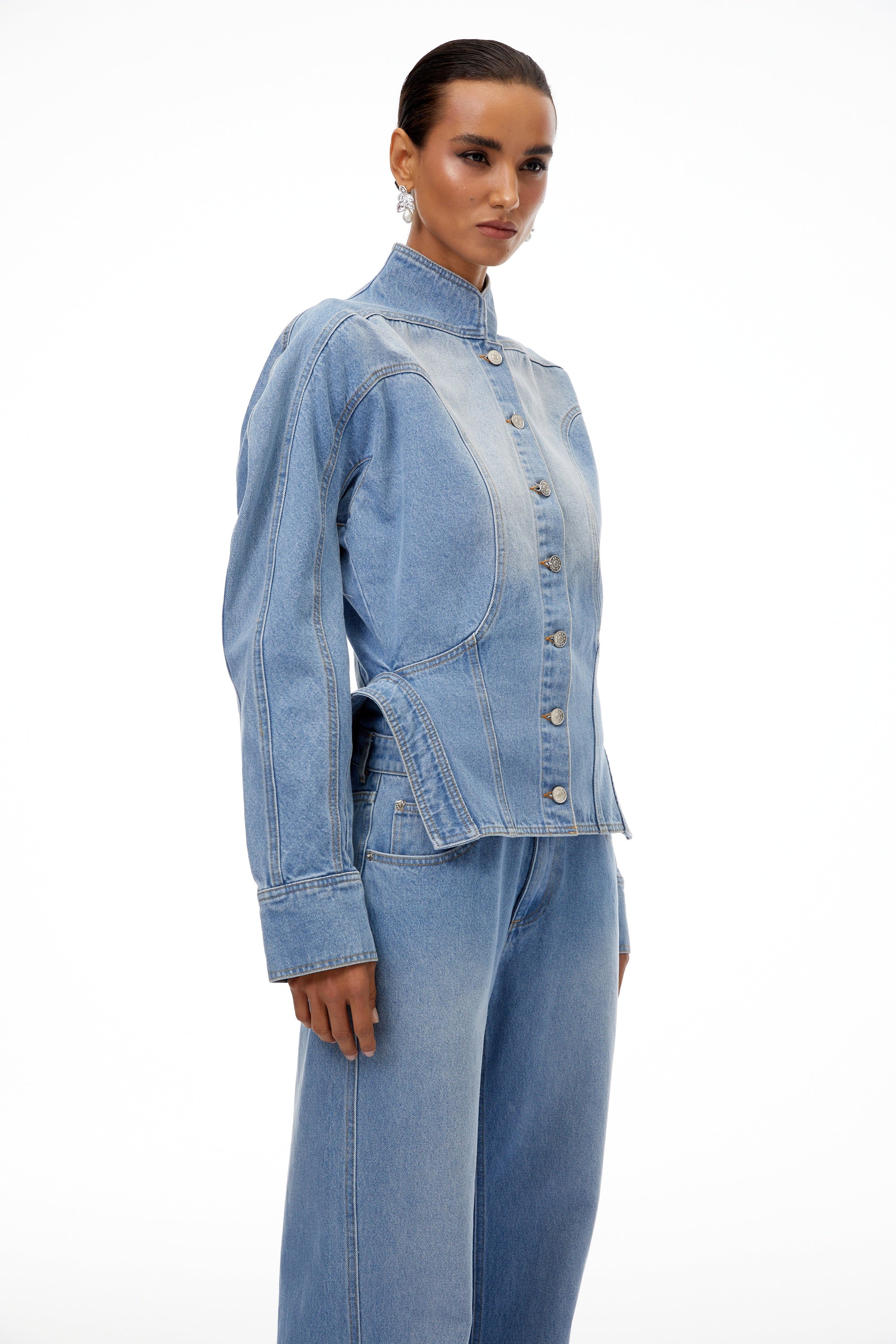 Amandine Light Blue Barrel Waist Denim Jacket