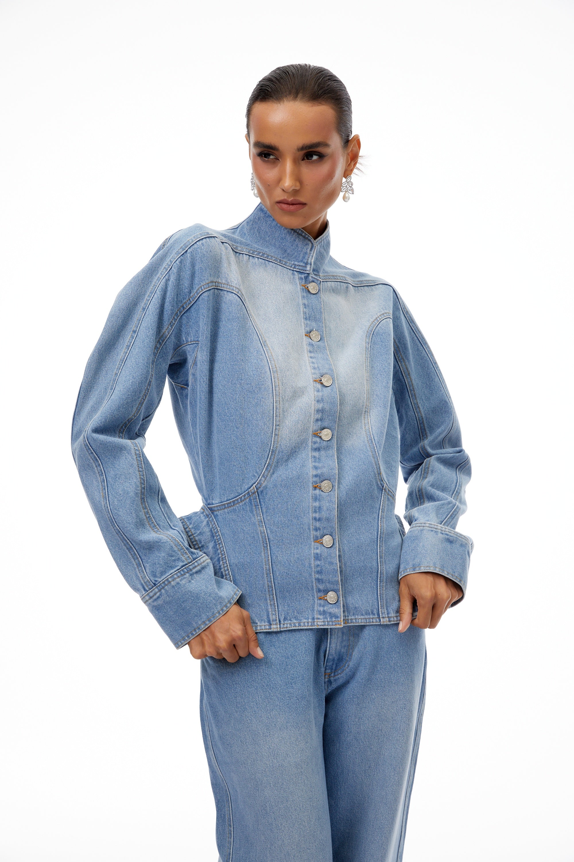 Amandine Light Blue Barrel Waist Denim Jacket