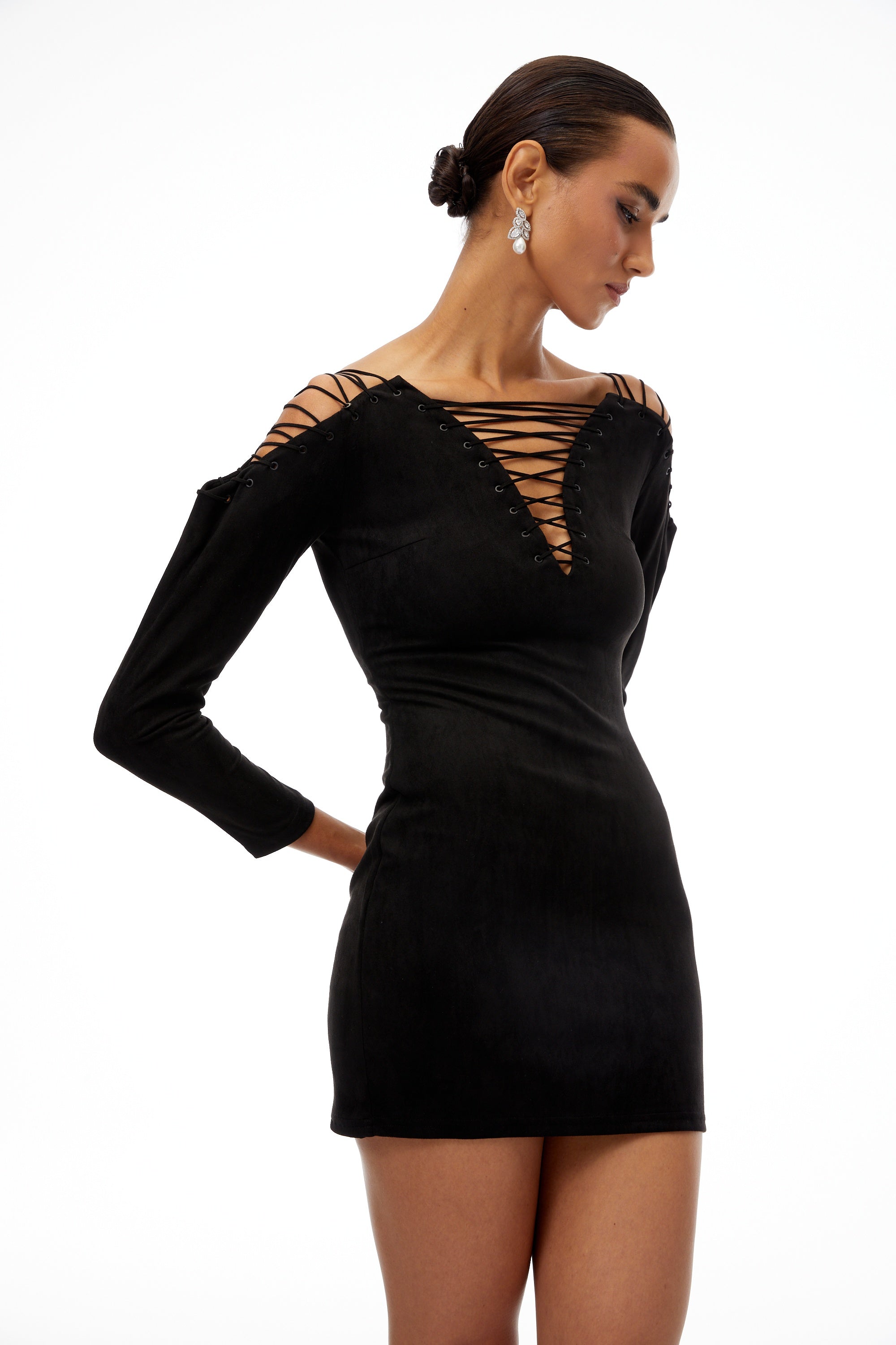 Quitterie Black Lace-Up Suede Mini Dress (Final Sale)