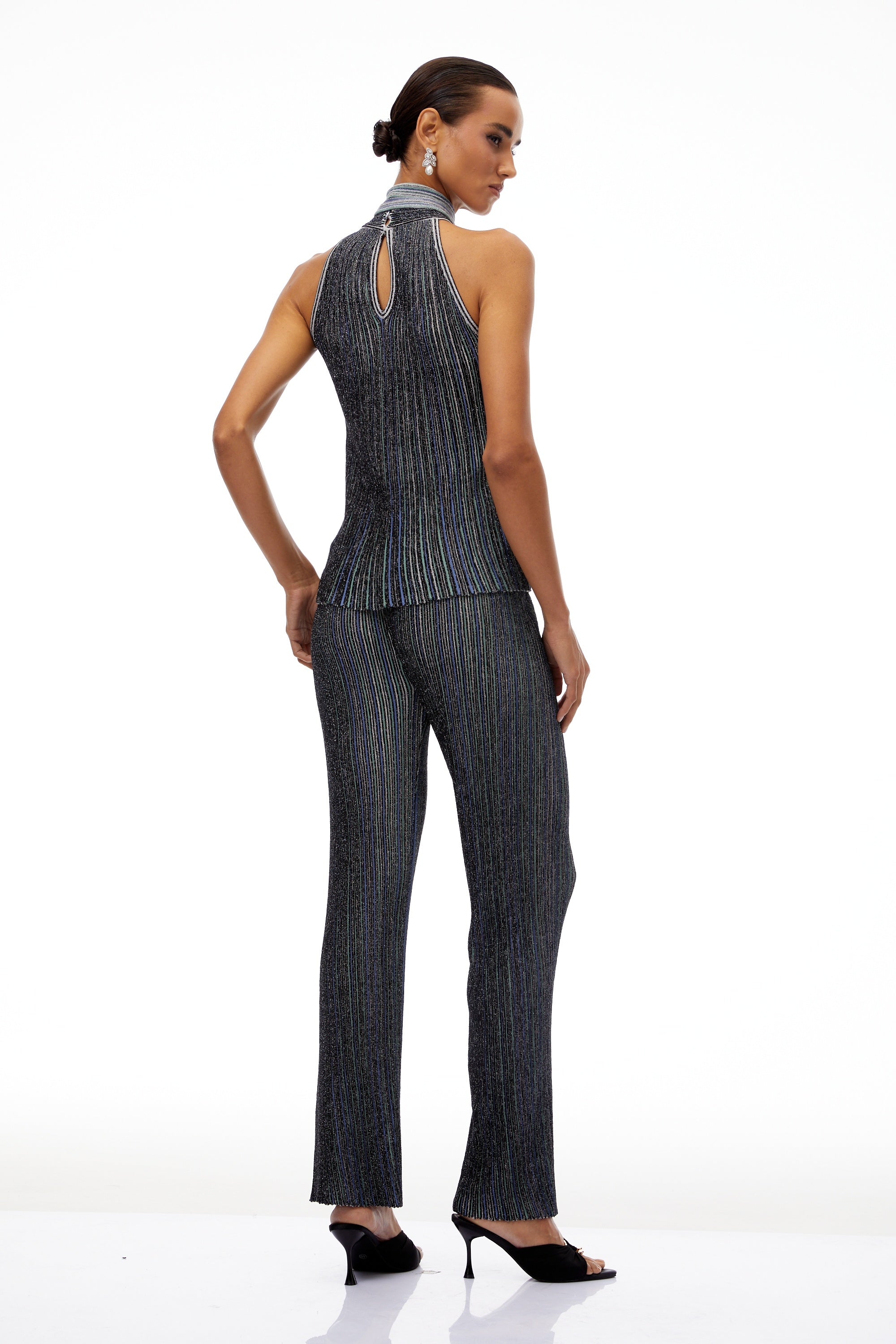 Szabina Grey Striped Knit Top & Trousers Set